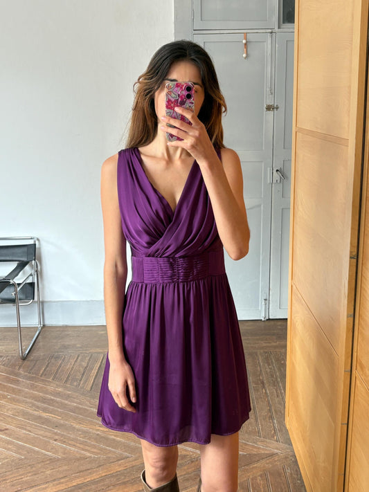 Vintage Silvian Heach Purple Formal Dress Elegant Draped Sleeveless Evening Mini Dress Party Cocktail Chic Retro 90s Y2K Aesthetic