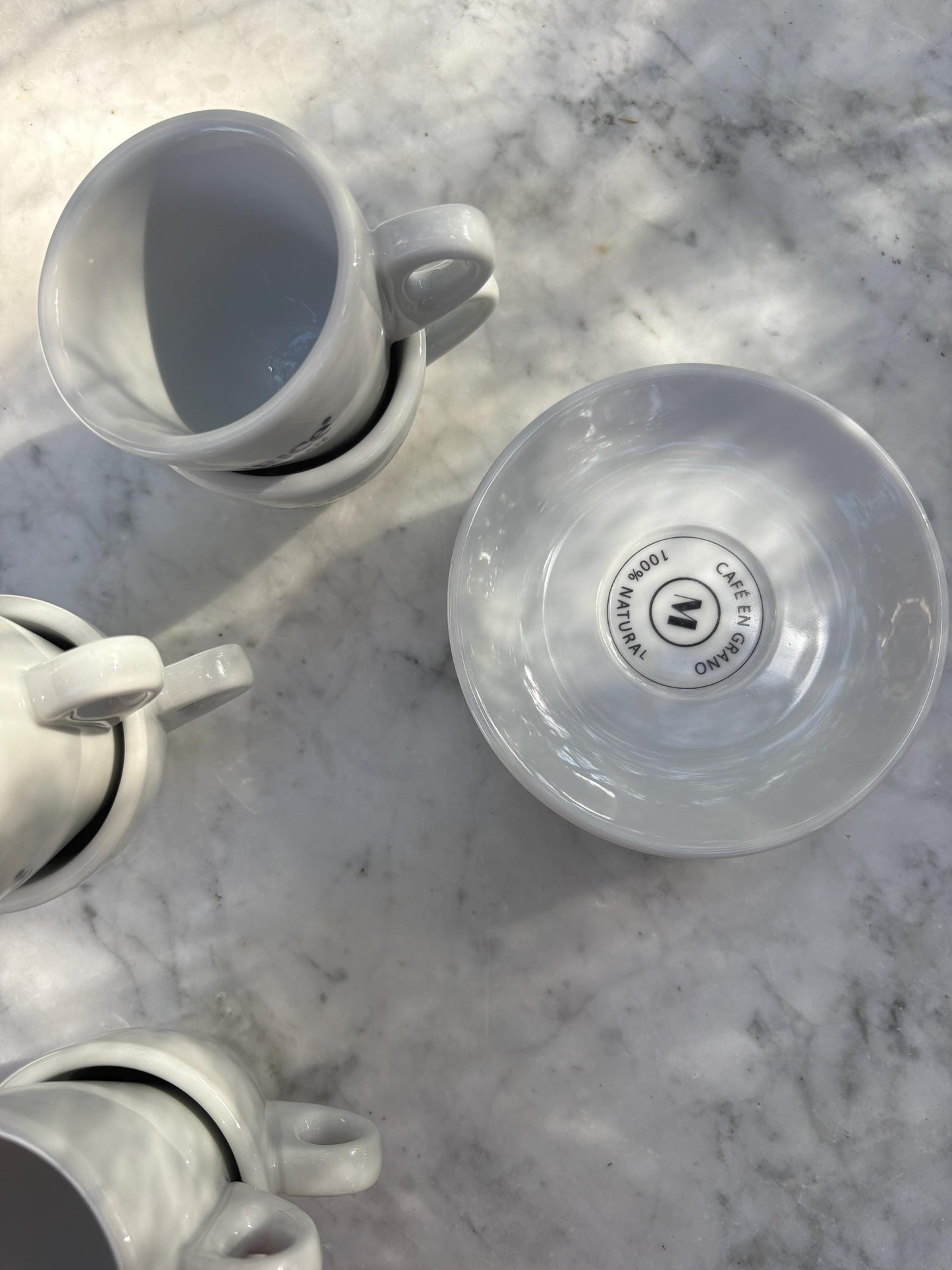 Thick rimmed Vintage Maurice Gloria al cafe Espresso cups, Set of 6 Cups and saucers, Specialty coffee lover gift