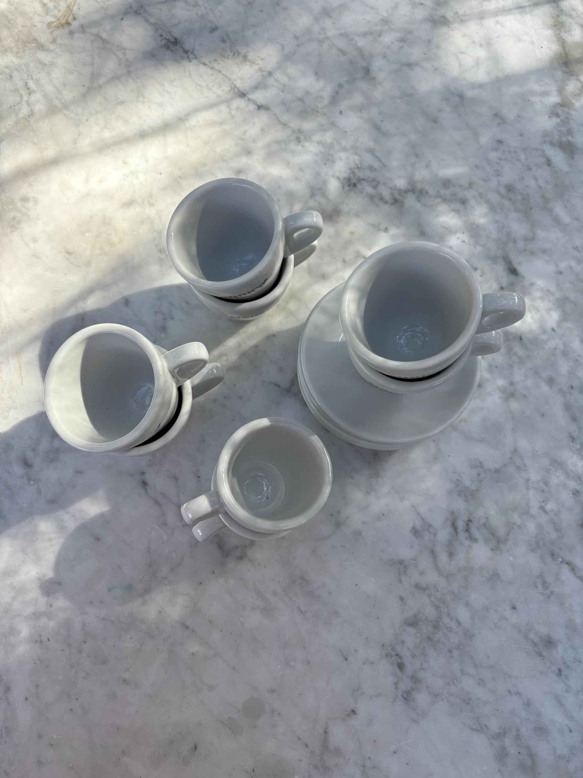 Thick rimmed Vintage Maurice Gloria al cafe Espresso cups, Set of 6 Cups and saucers, Specialty coffee lover gift