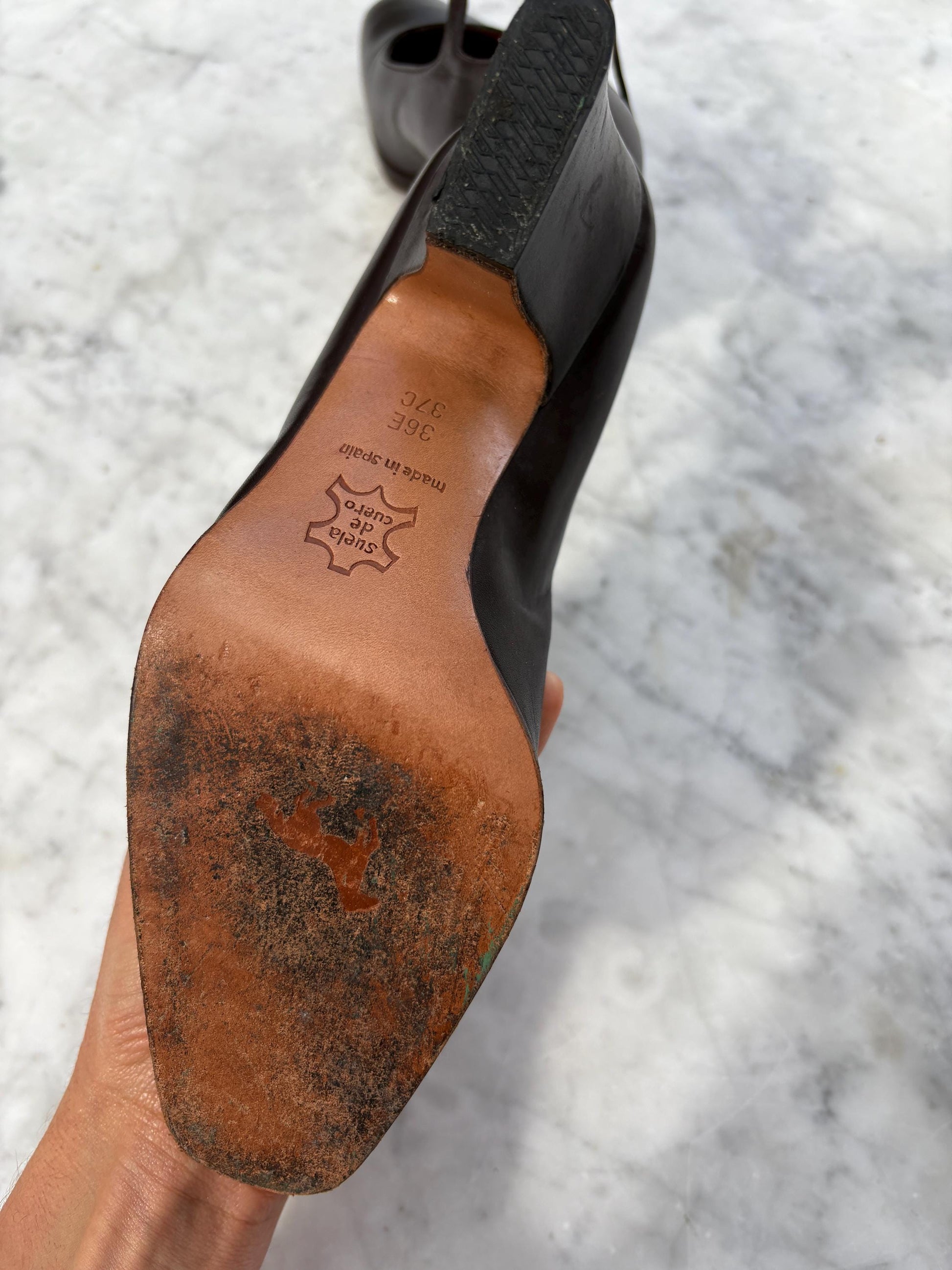 Vintage El Caballo dark brown leather Mary Jane heels, 8 cm block heel shoes, made in Spain, 36 size, classic retro leather pumps