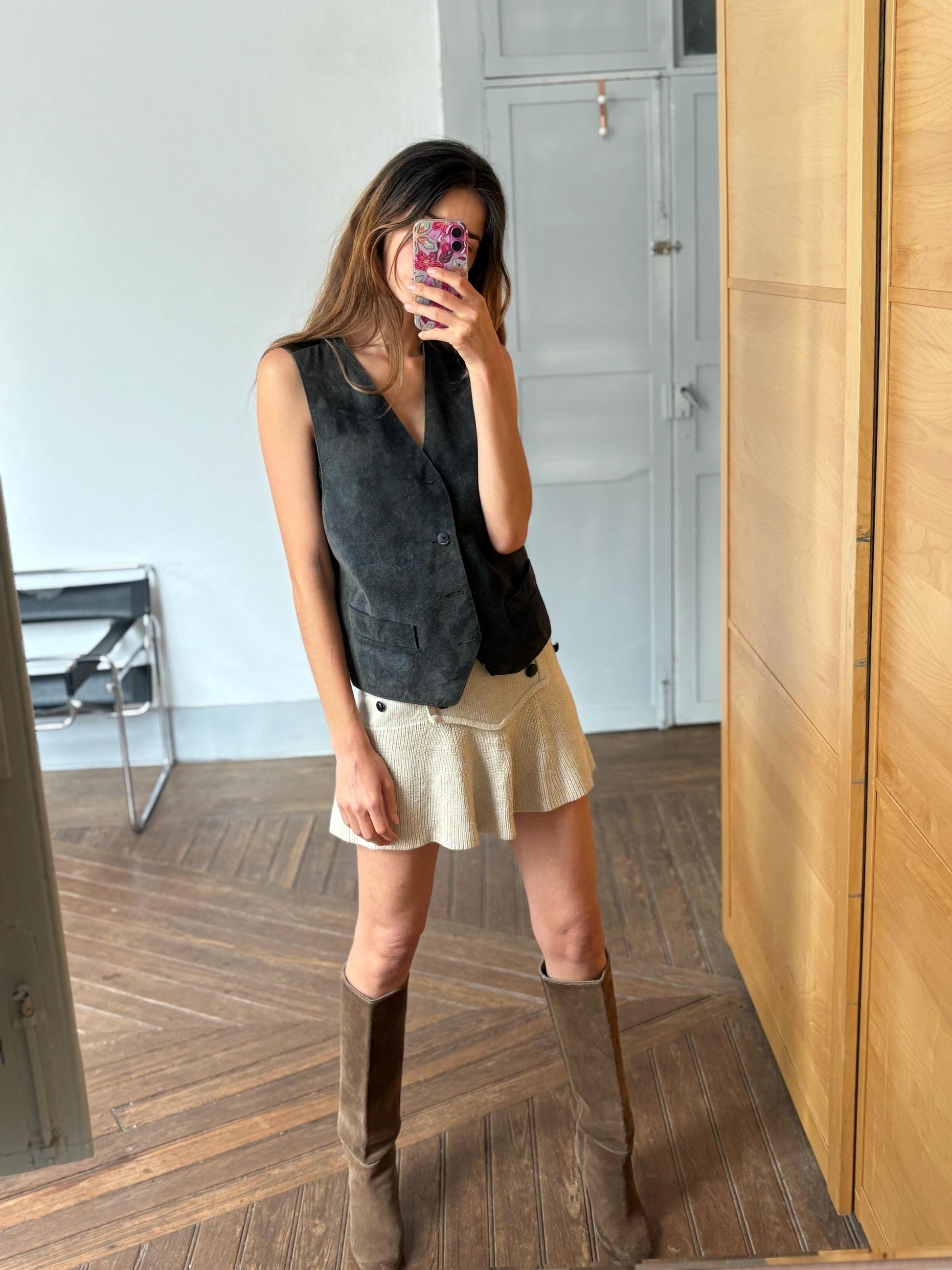 Vintage Genuine Suede Leather Vest — back view