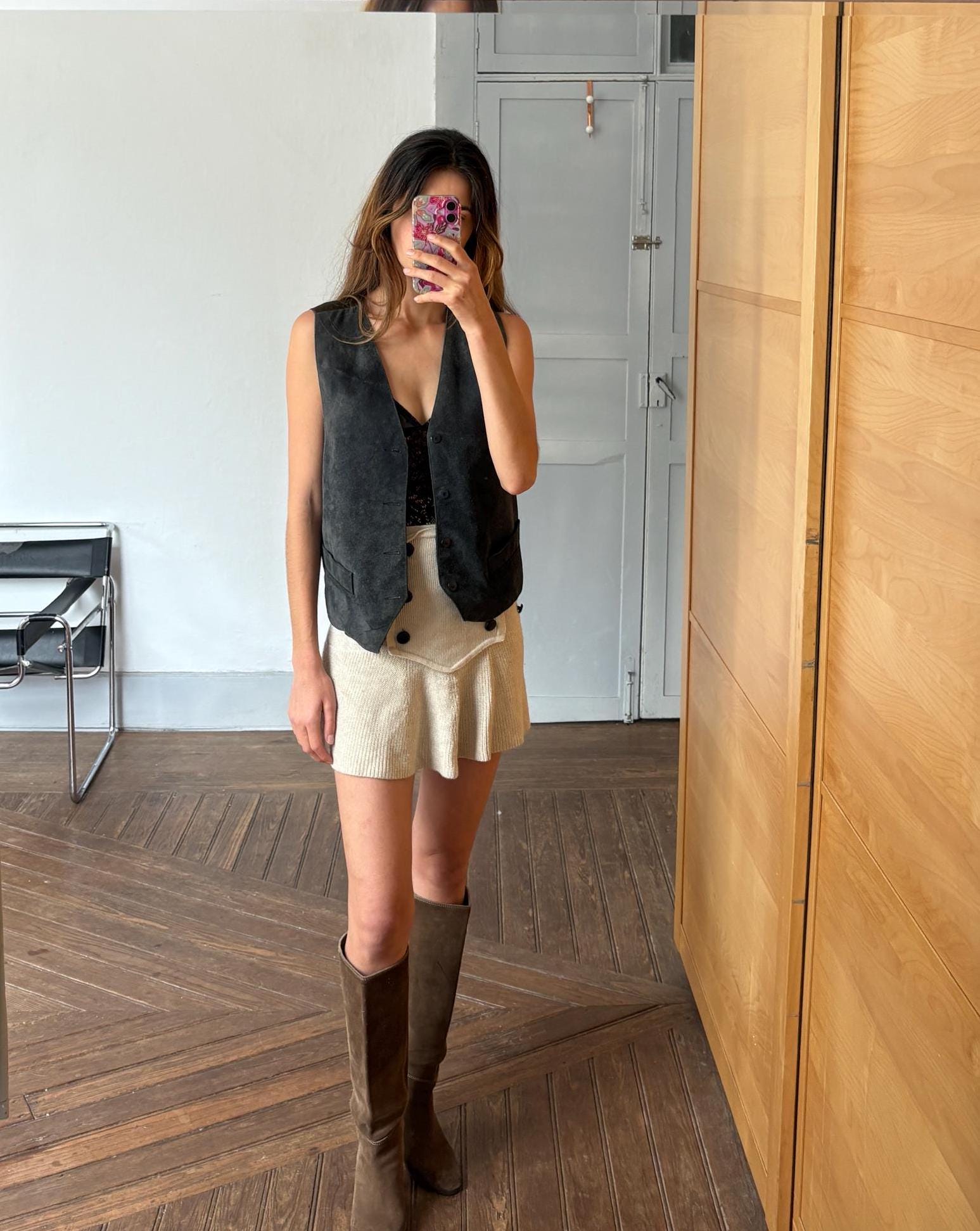 Vintage Genuine Leather Vest Made in England Suede Button-Up Gilet Unisex Western Boho Waistcoat Men's XL