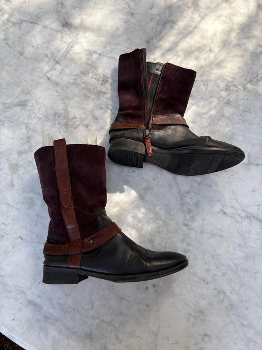 Tommy Hilfiger leather boots, Women's plaid Wellington Boots, Fancy fashionable short boots, Designer, Size EU 39