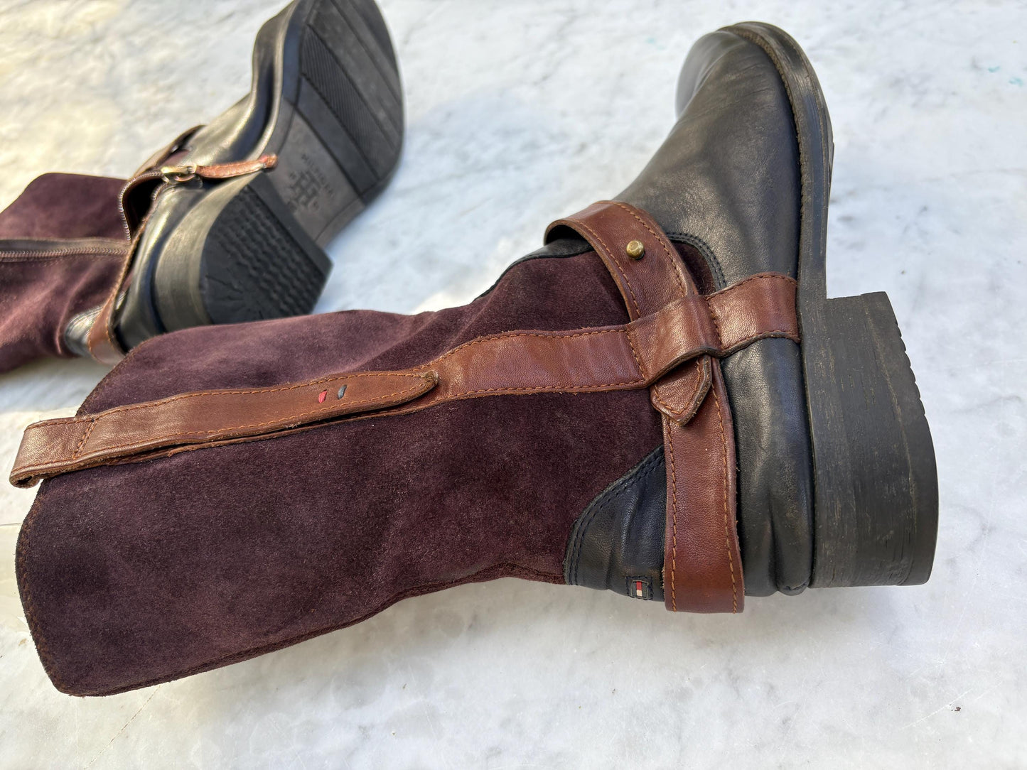 Tommy Hilfiger leather boots, Women's plaid Wellington Boots, Fancy fashionable short boots, Designer, Size EU 39