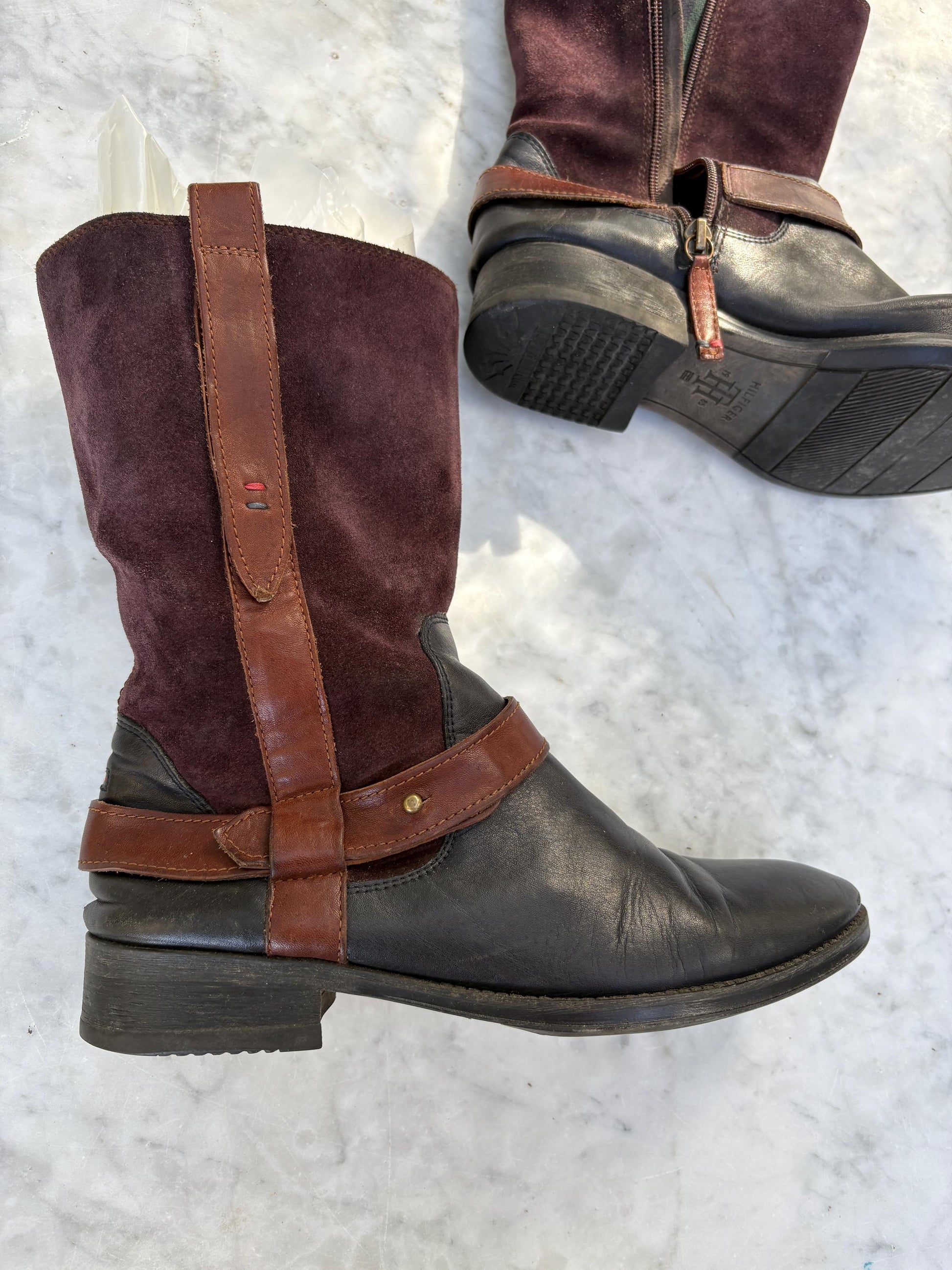 Tommy Hilfiger leather boots, Women's plaid Wellington Boots, Fancy fashionable short boots, Designer, Size EU 39