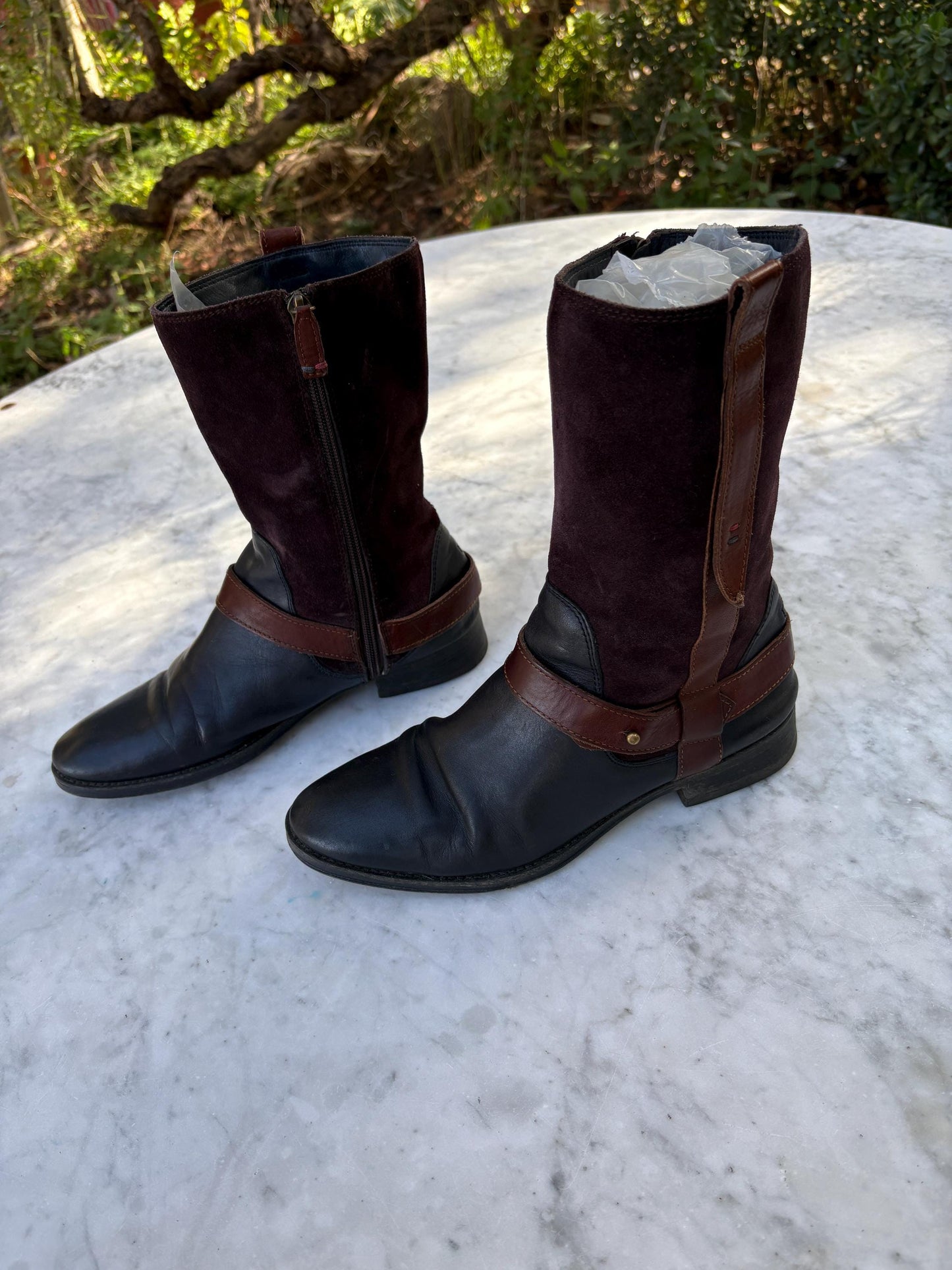 Tommy Hilfiger leather boots, Women's plaid Wellington Boots, Fancy fashionable short boots, Designer, Size EU 39