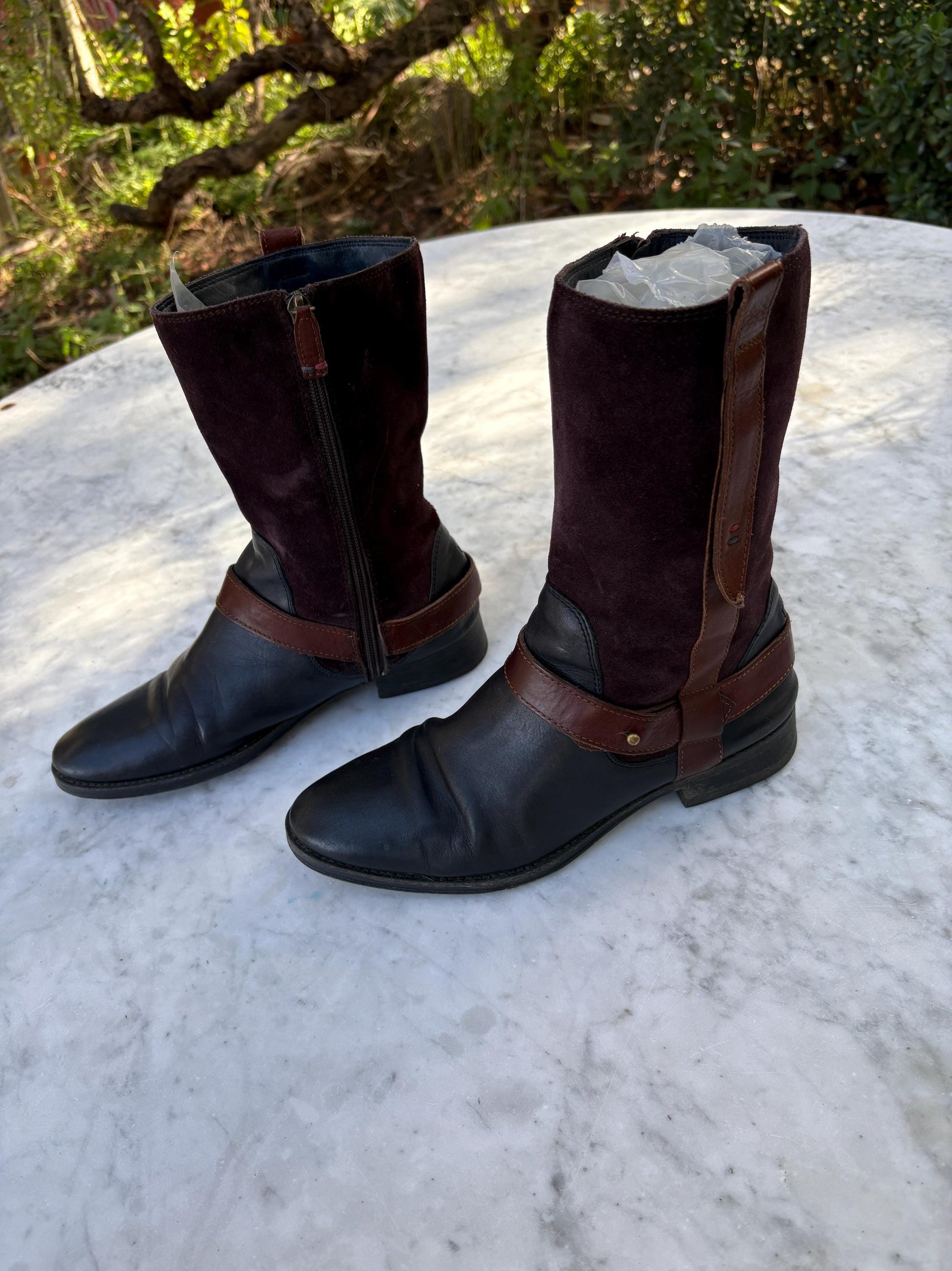 Tommy Hilfiger leather boots, Women's plaid Wellington Boots, Fancy fashionable short boots, Designer, Size EU 39