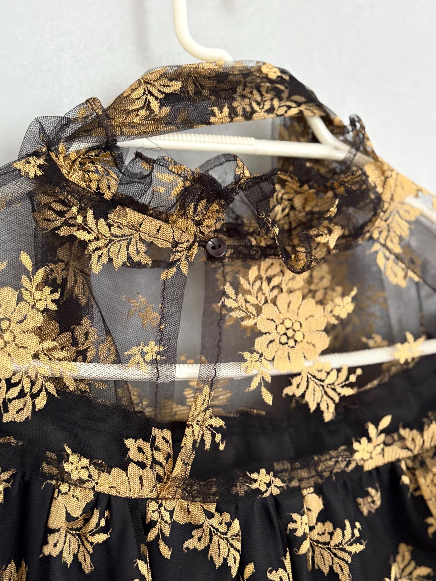 Vintage lace sheer top romantic gothic floral blouse with long scarf tie versatile styling option