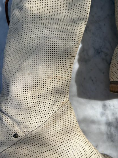 Vintage White Leather Boots, Made in Italy — fabric close-up