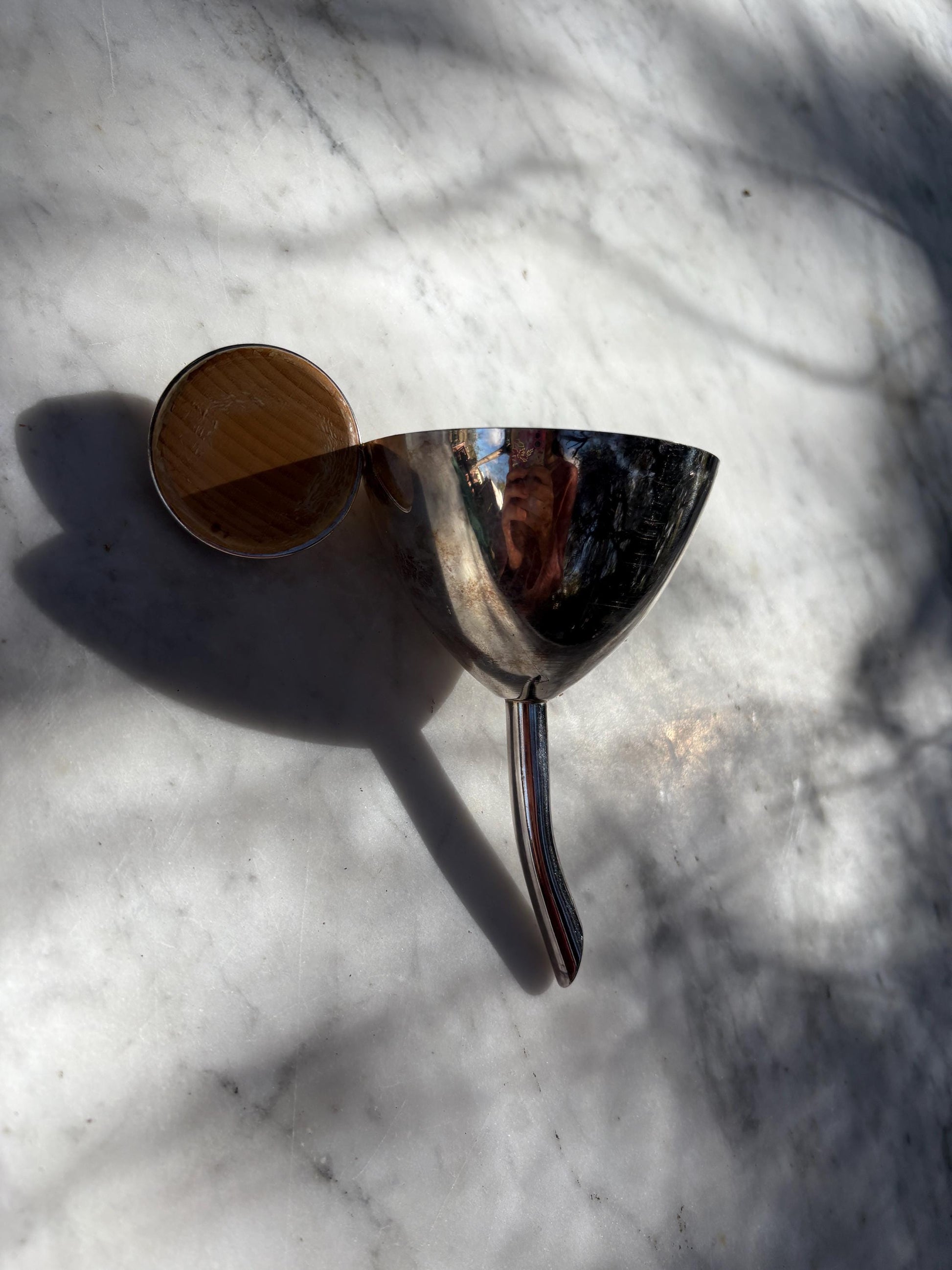 Vintage Silver Plated Liquor Funnel with Wooden Cap – Elegant Barware Accessory for Decanters, Whiskey Flasks, Cocktail Lovers,