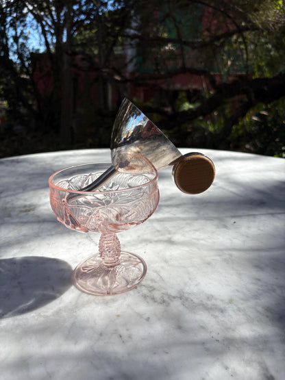 Vintage Silver Plated Liquor Funnel With Wood Cap — back view