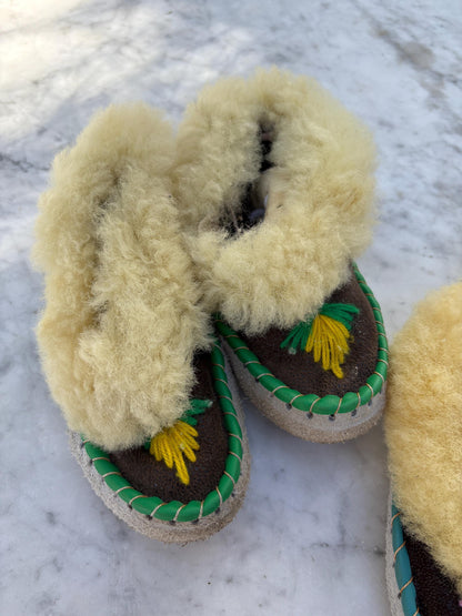 Handmade Sheepskin Slippers for Kids — fabric close-up