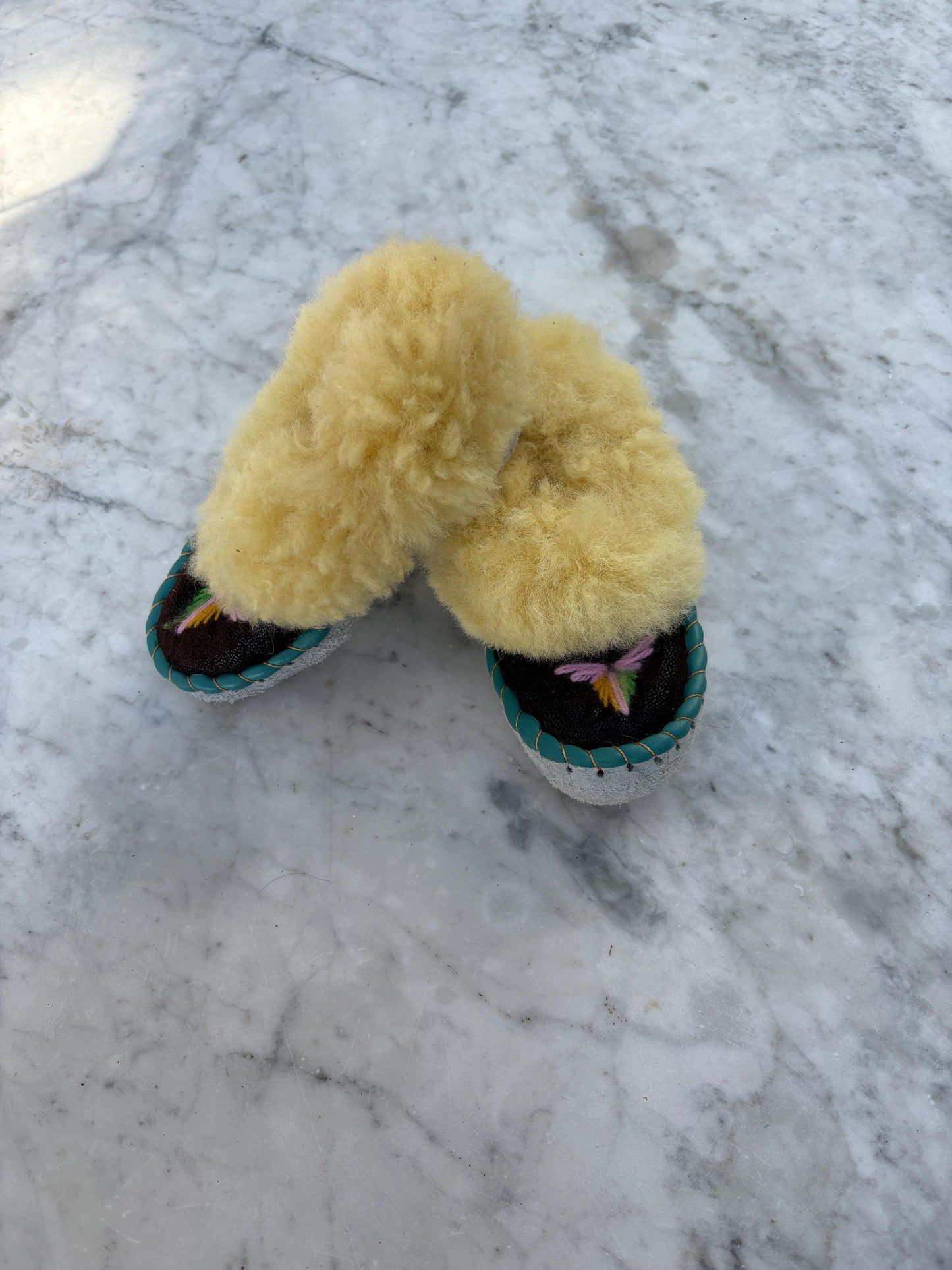 Vintage wool slippers for kids, handmade sheepskin moccasins, warm house shoes, soft sole toddler slippers, cozy winter booties, EU 17-30