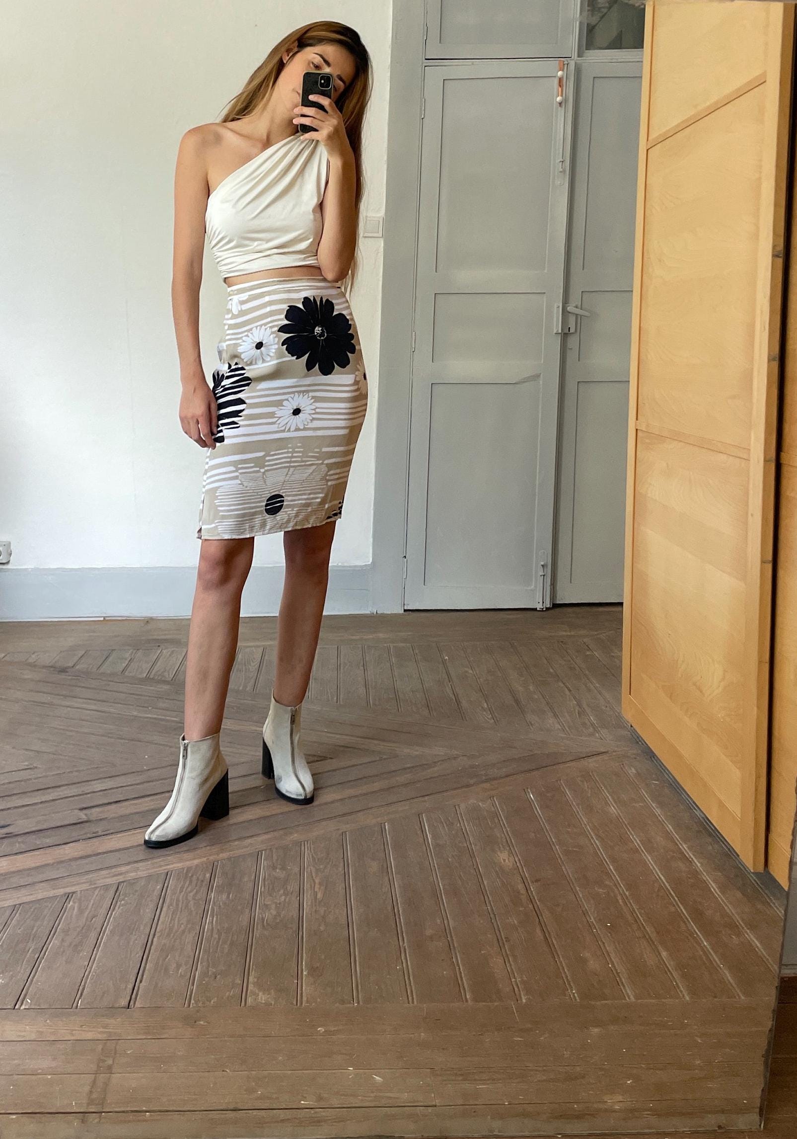 Vintage high waist floral pencil skirt