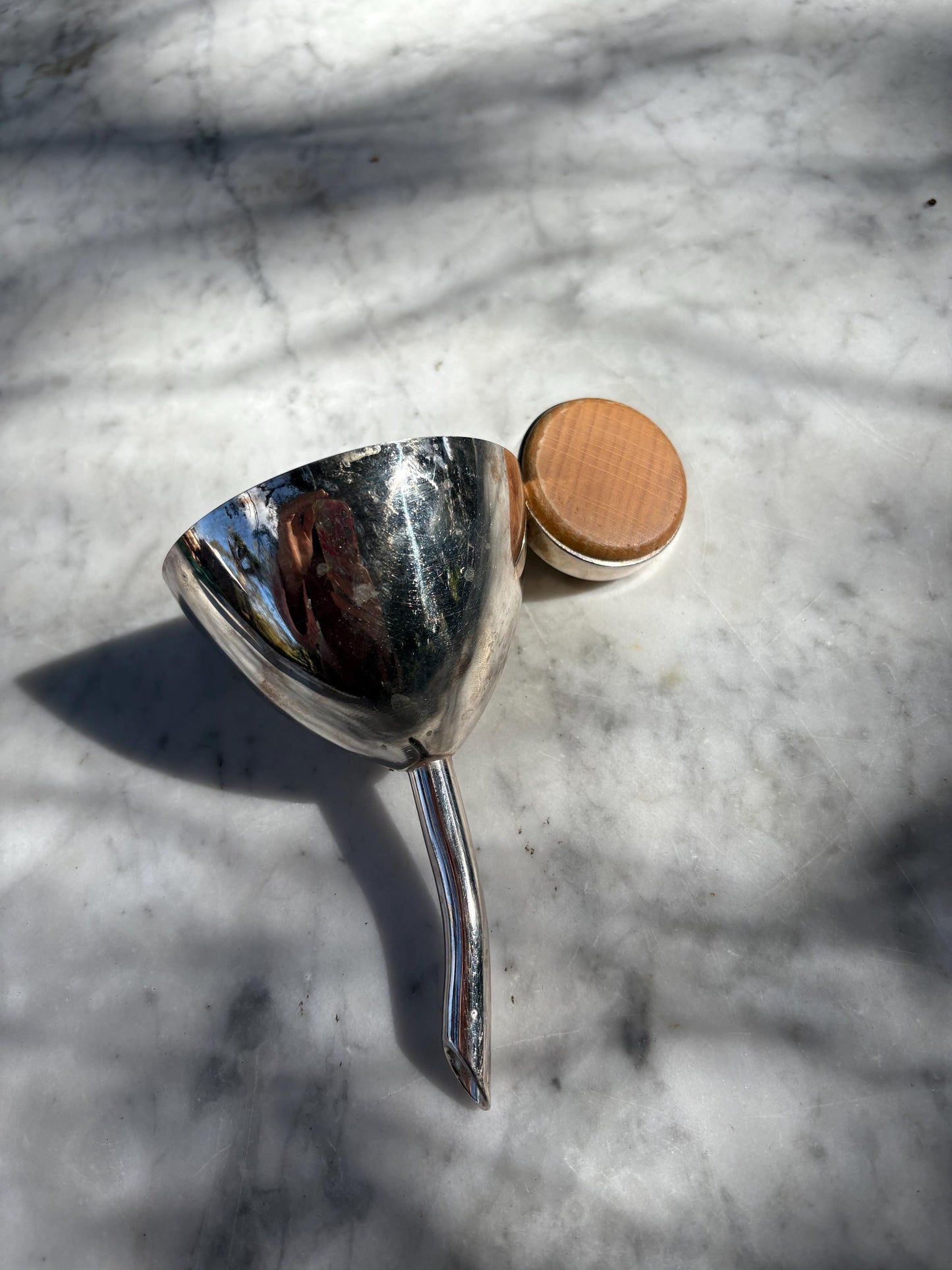Vintage Silver Plated Liquor Funnel with Wooden Cap – Elegant Barware Accessory for Decanters, Whiskey Flasks, Cocktail Lovers,