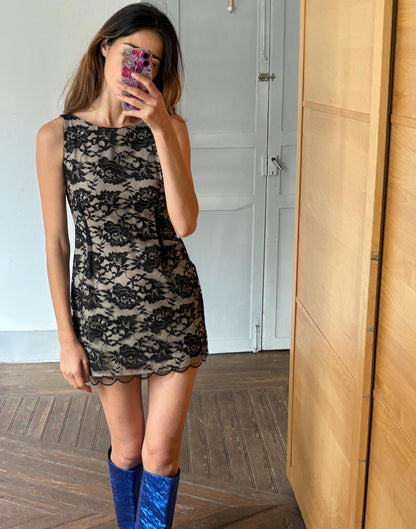 Vintage Black Lace Mini Dress With Floral Details — additional view 5