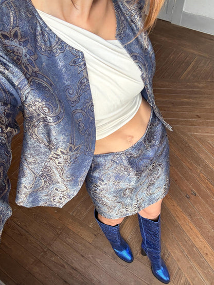90s Blue Metallic Paisley Suit Set — additional view 6