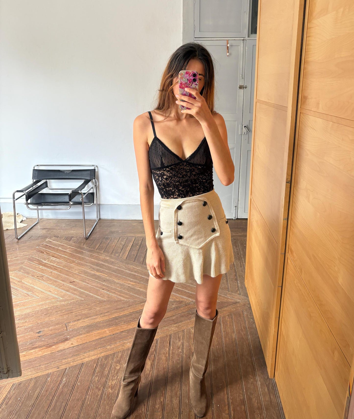 Sexy feminine Vintage Black Lace Mesh Camisole – Sheer Polka Dot Cup Detail – Size XS