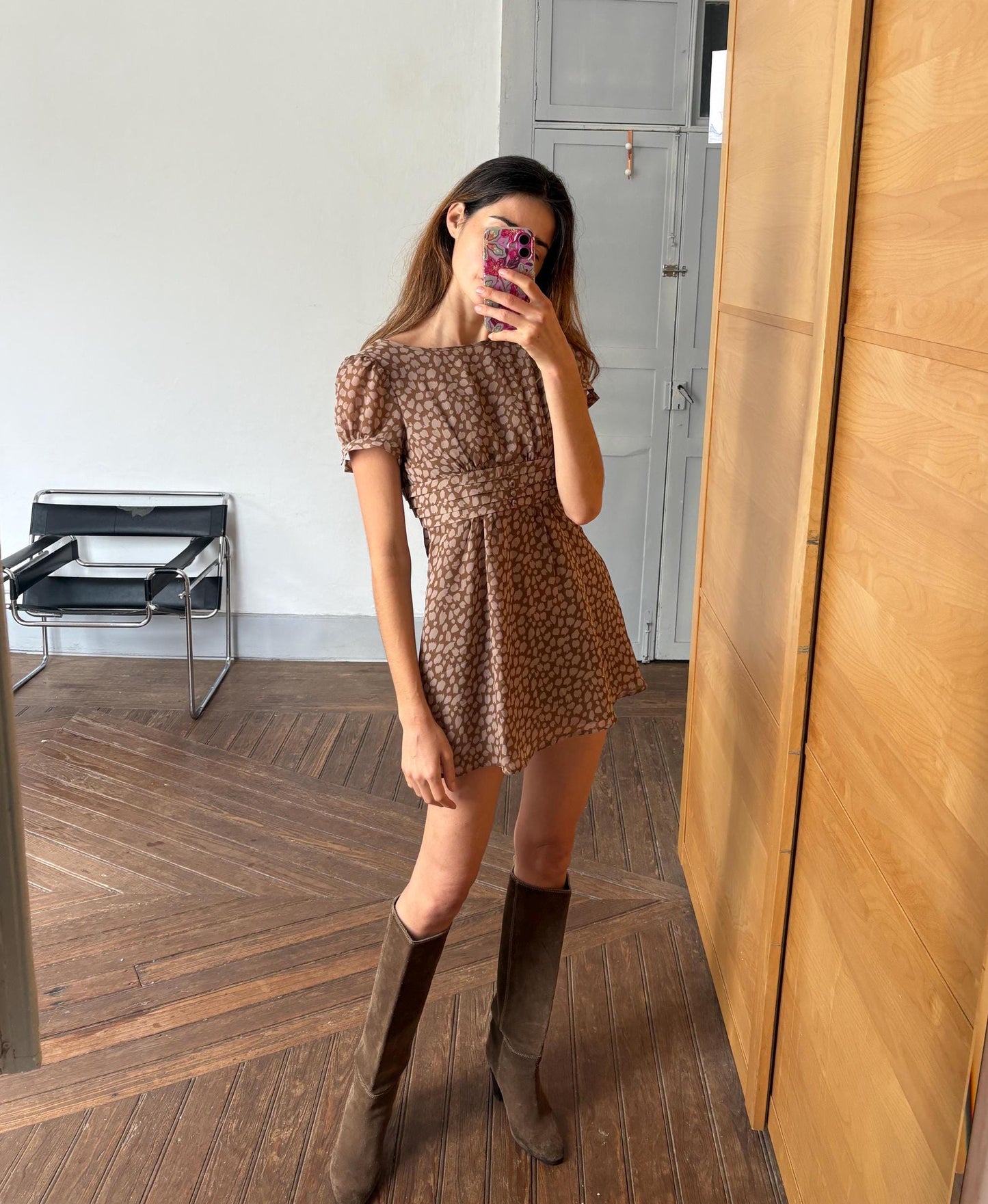 Vintage Adolfo Dominguez Leopard Print Summer Dress EU 34 – Brown Mini Dress