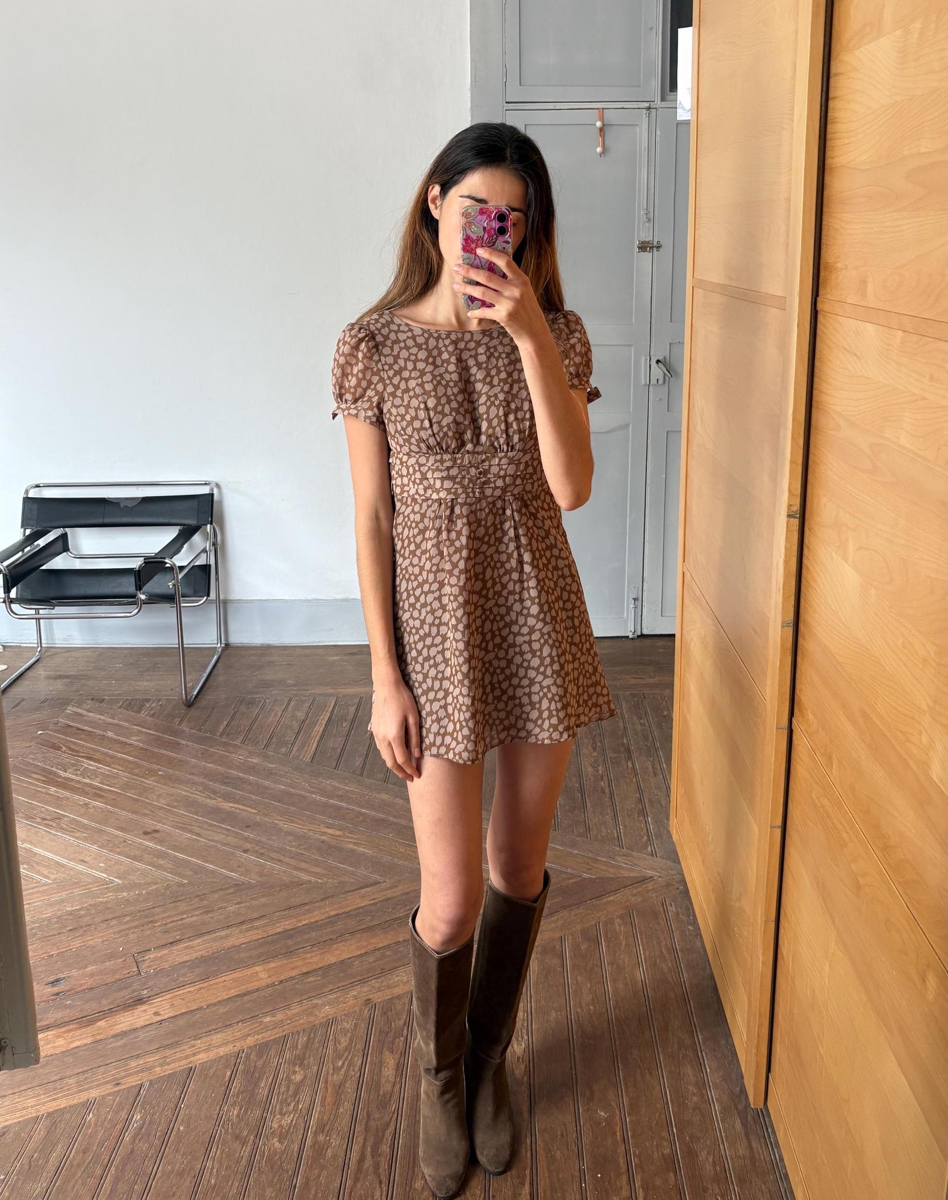 Vintage Adolfo Dominguez Leopard Print Summer Dress EU 34 – Brown Mini Dress