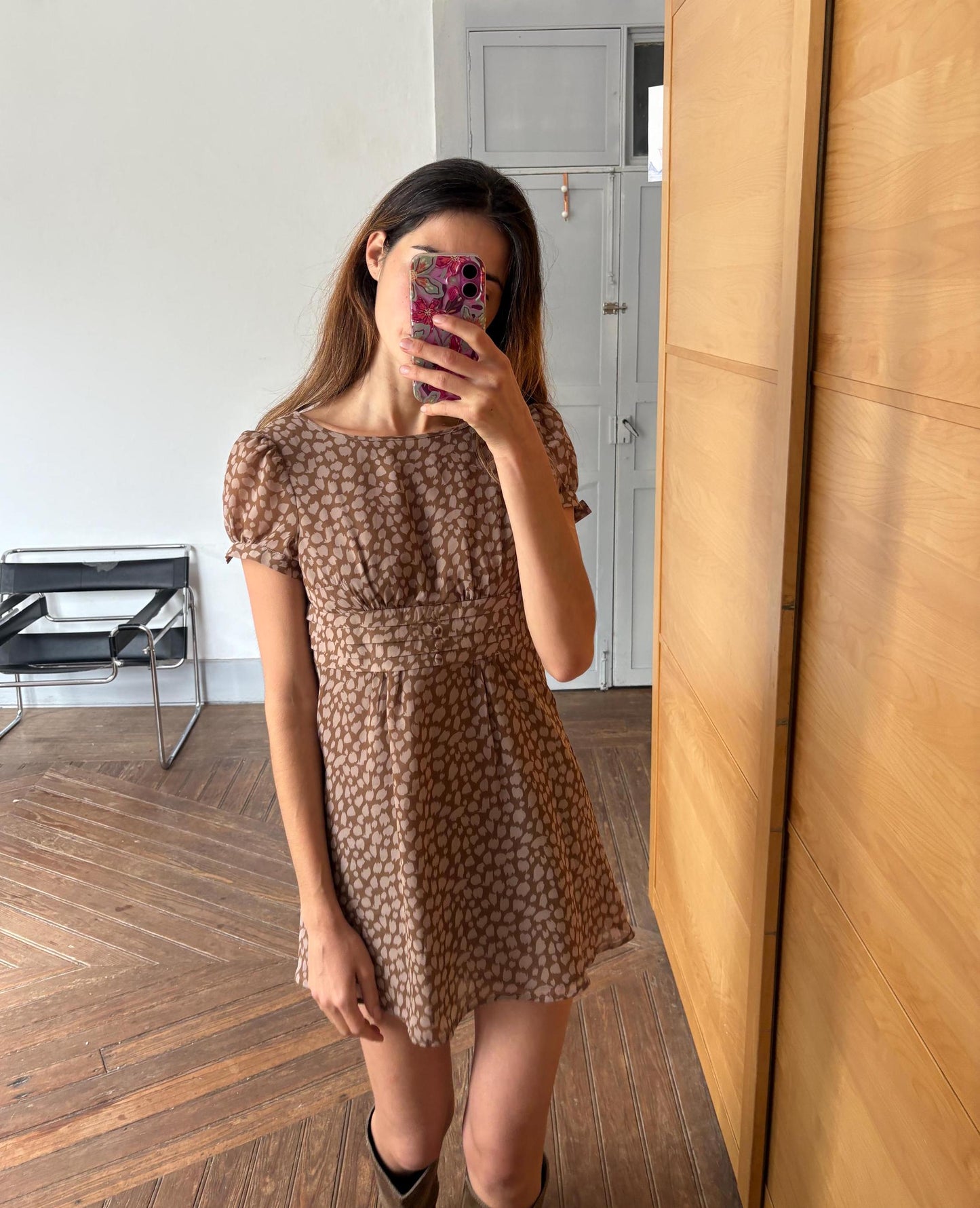 Vintage Adolfo Dominguez Leopard Print Summer Dress EU 34 – Brown Mini Dress