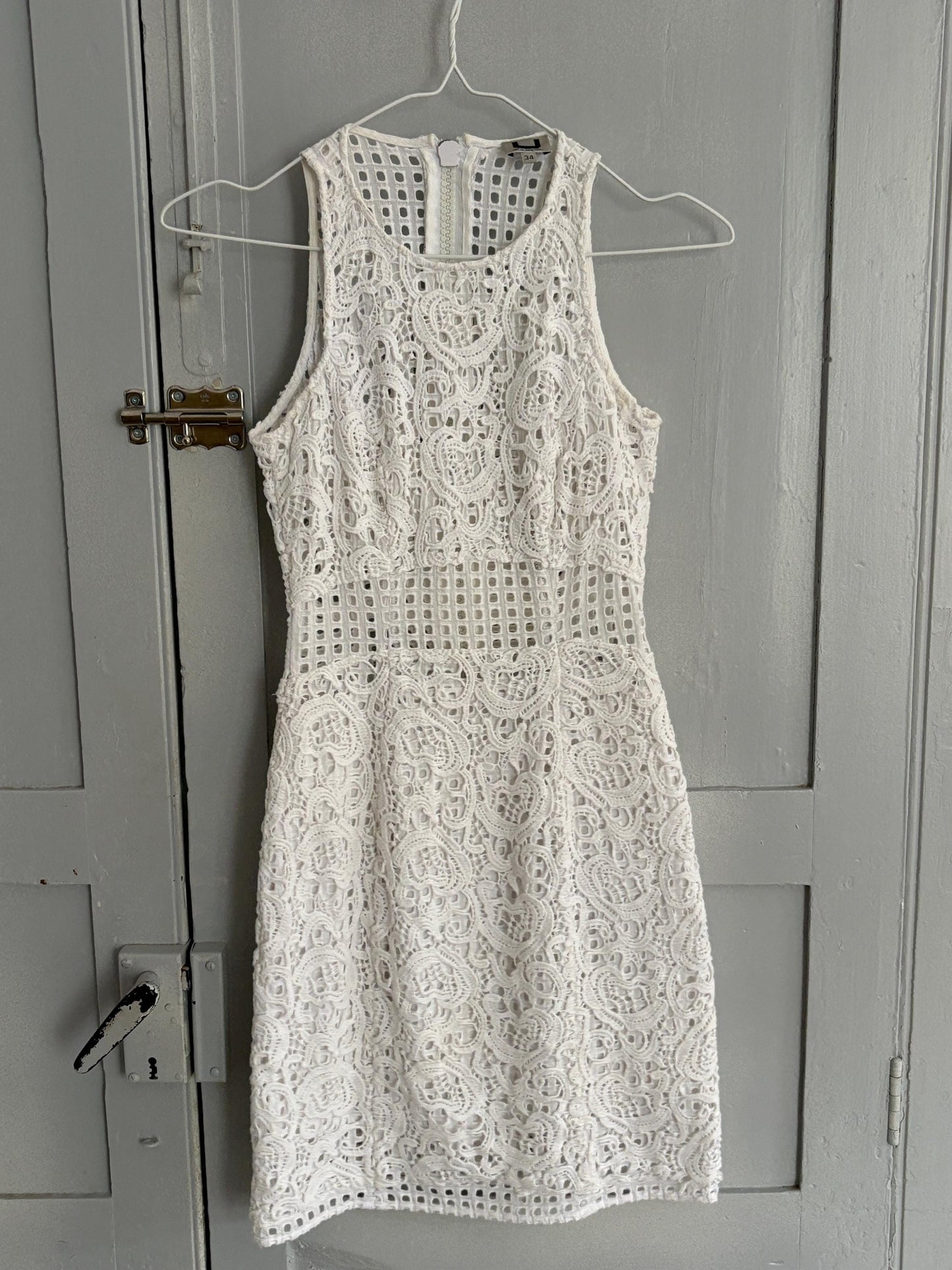 Vintage Adolfo Dominguez White Mini Dress EU 34 – Lace Detail Bridal Summer Party Dress