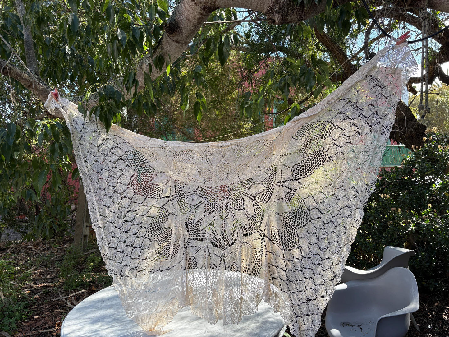 Handmade Crochet Lace Blanket, Round Lace Tablecloth, Vintage Boho Bedspread, Openwork Lace Throw, Shabby Chic Sofa Cover, Cottagecore Decor