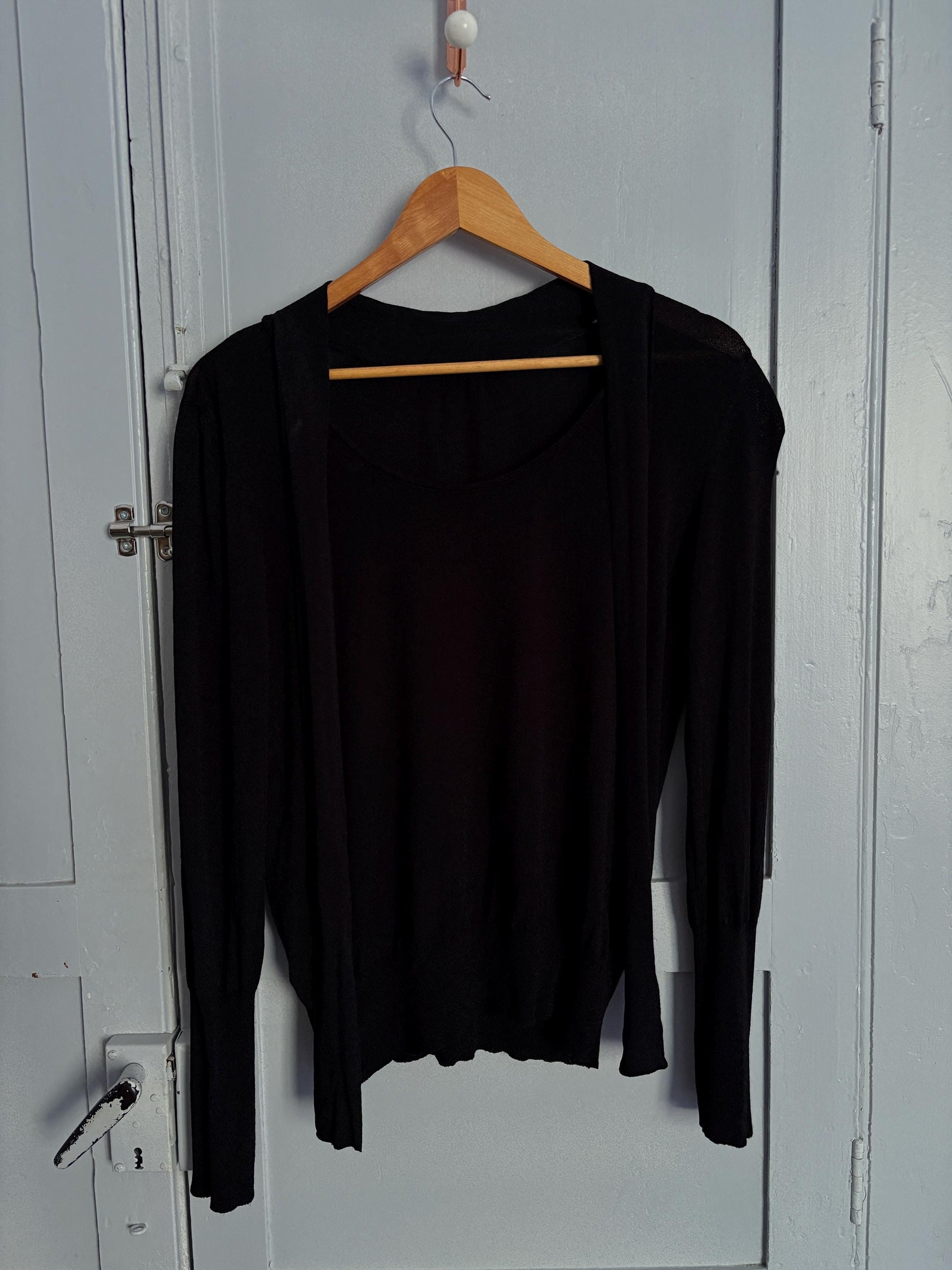 Vintage black René Lezard long sleeve shirt, Elegant open back formal black top, European designer clothing, Size L