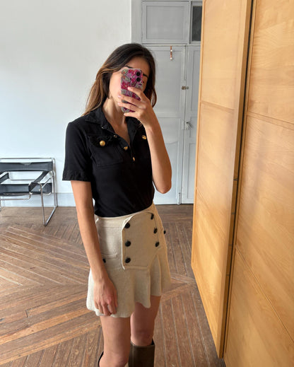 Carolina Herrera Black Cotton Polo With Gold Buttons — additional view 5