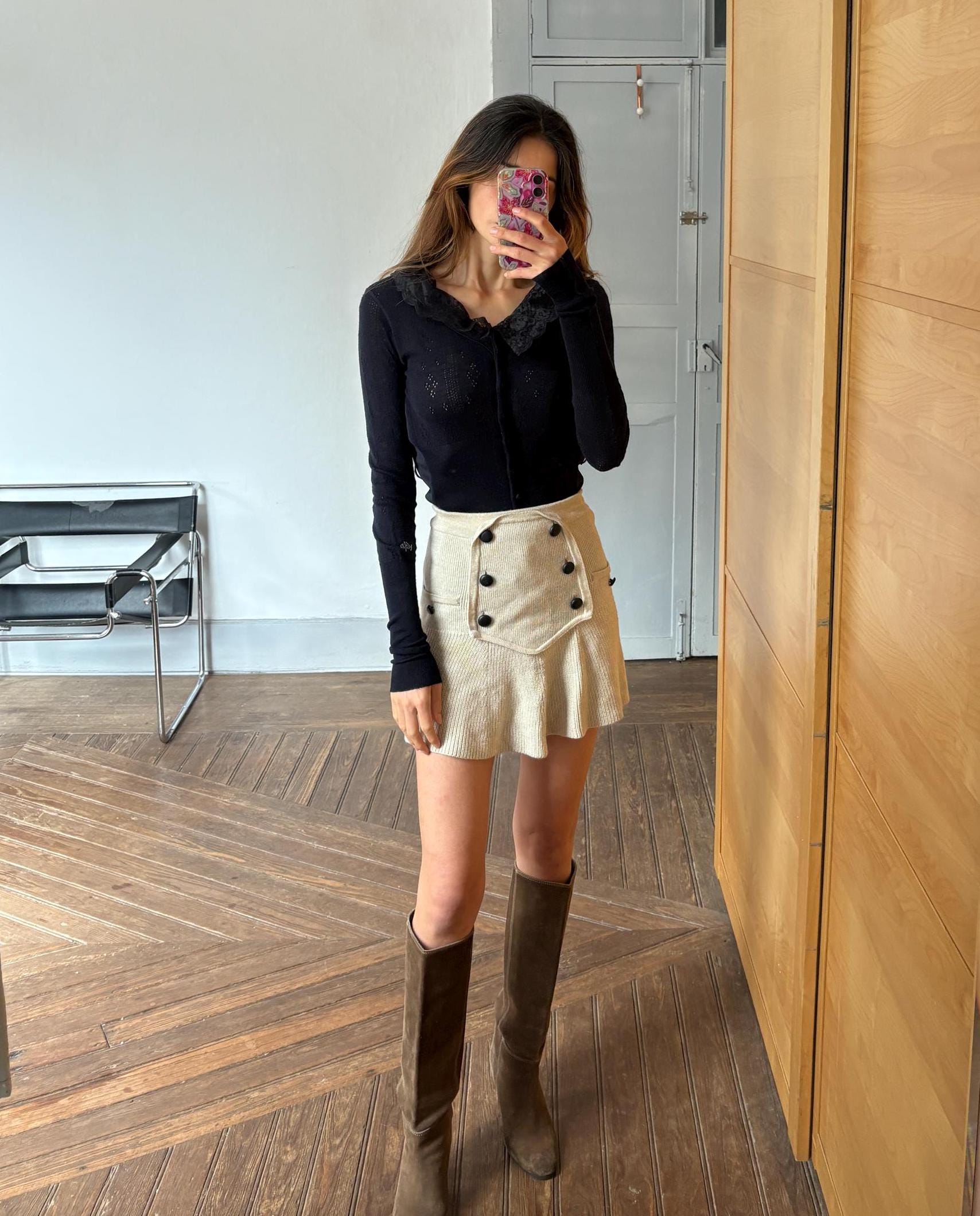 Vintage VDP Dark Blue Romantic Shirt – Long Sleeve Lace Collar Italian Top