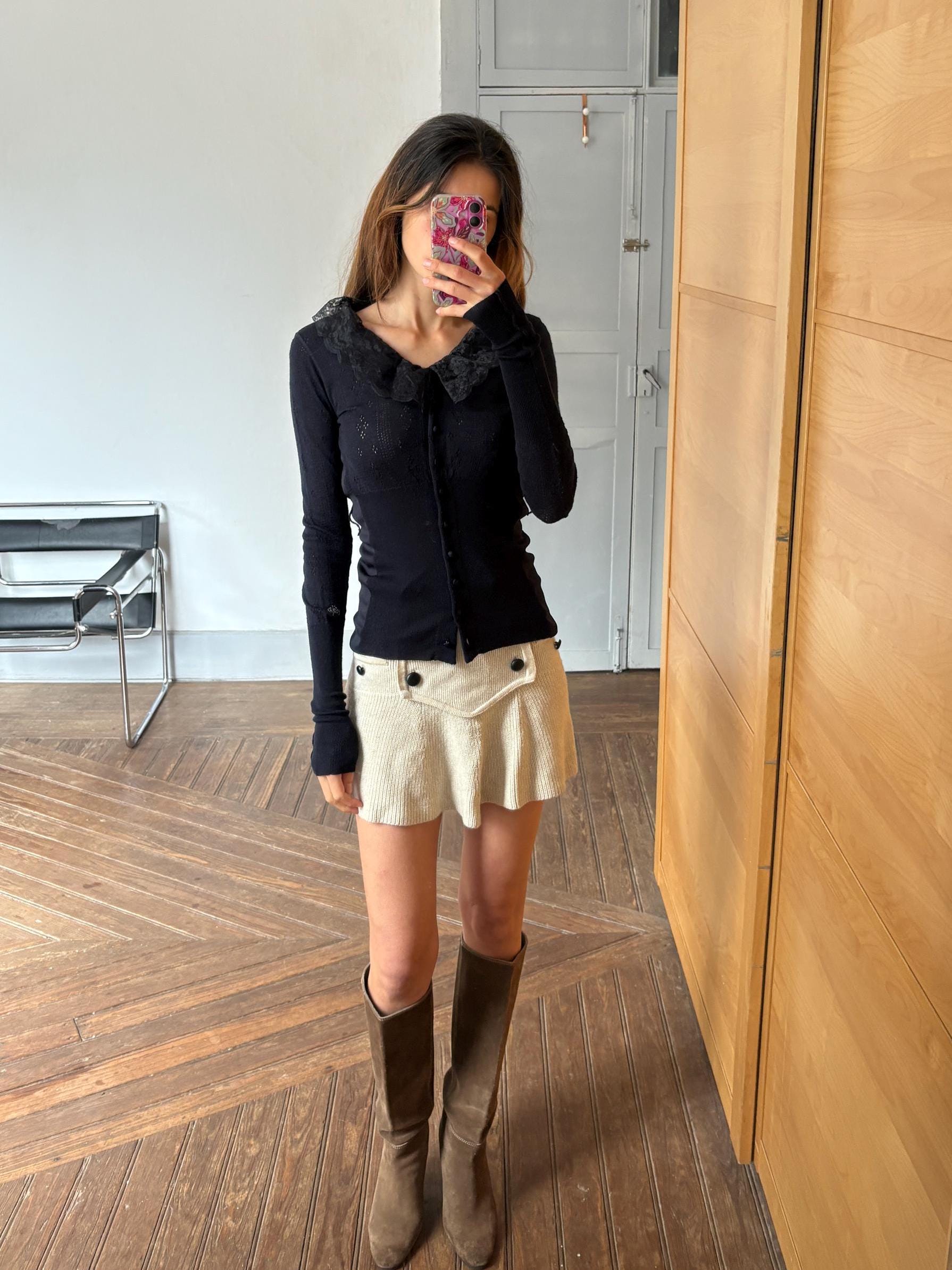 Vintage VDP Dark Blue Romantic Shirt – Long Sleeve Lace Collar Italian Top