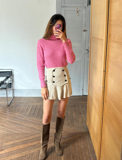 Barbiecore Bright Pink Turtleneck Sweater — fabric close-up