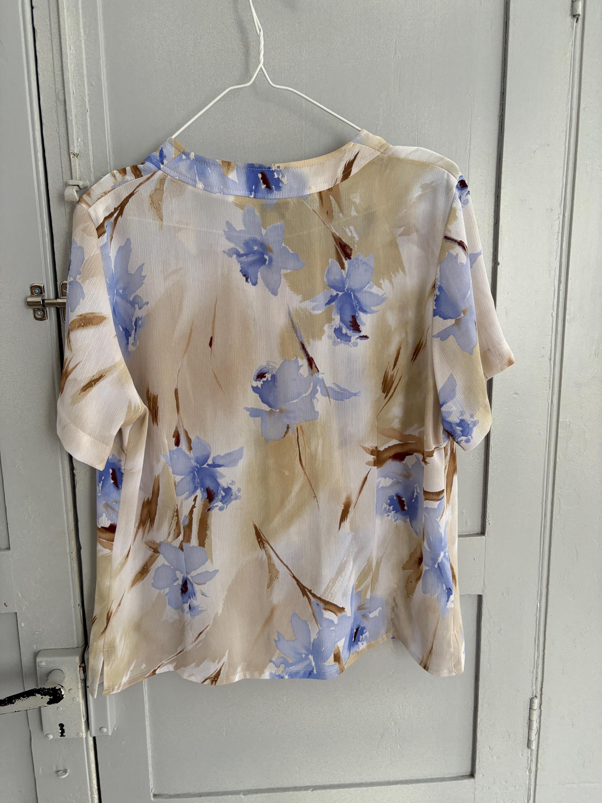 Vintage Floral Blouse, B de Brel Spain, Sheer Button Up Shirt, Romantic Summer Top, Women’s Size EU 44 - 46 / US L, Cottagecore Blouse