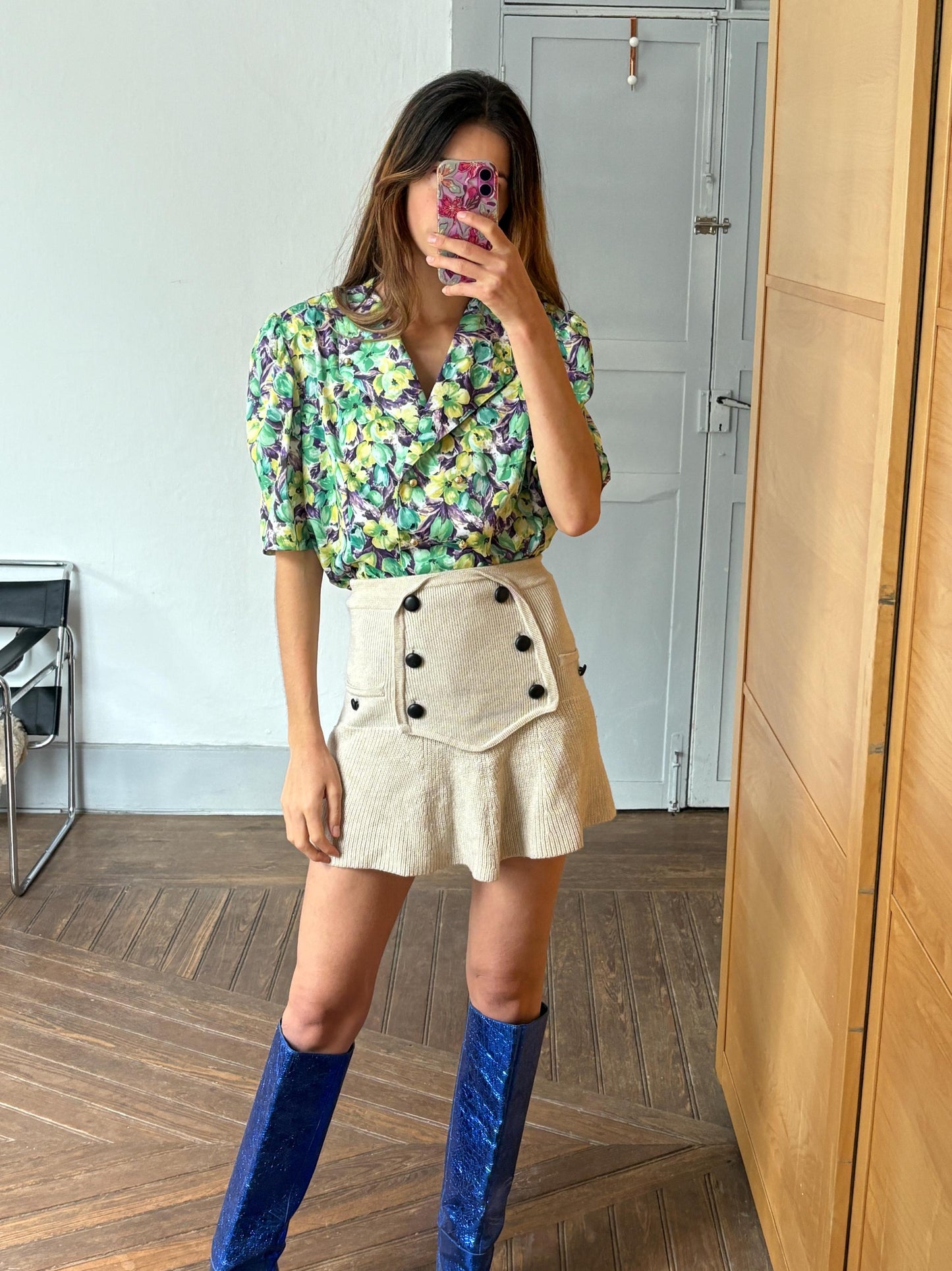 Vintage floral woman camisole, 60s flower top, Short sleeve colourful feminine summer clothing