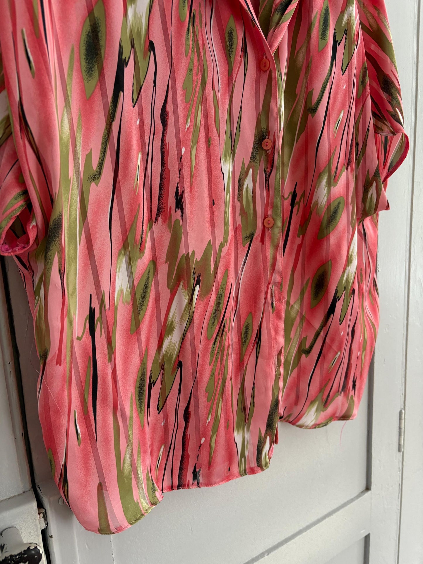 Vintage pink abstract woman camisole, 60s flower top, Short sleevecolourful feminine summer clothing