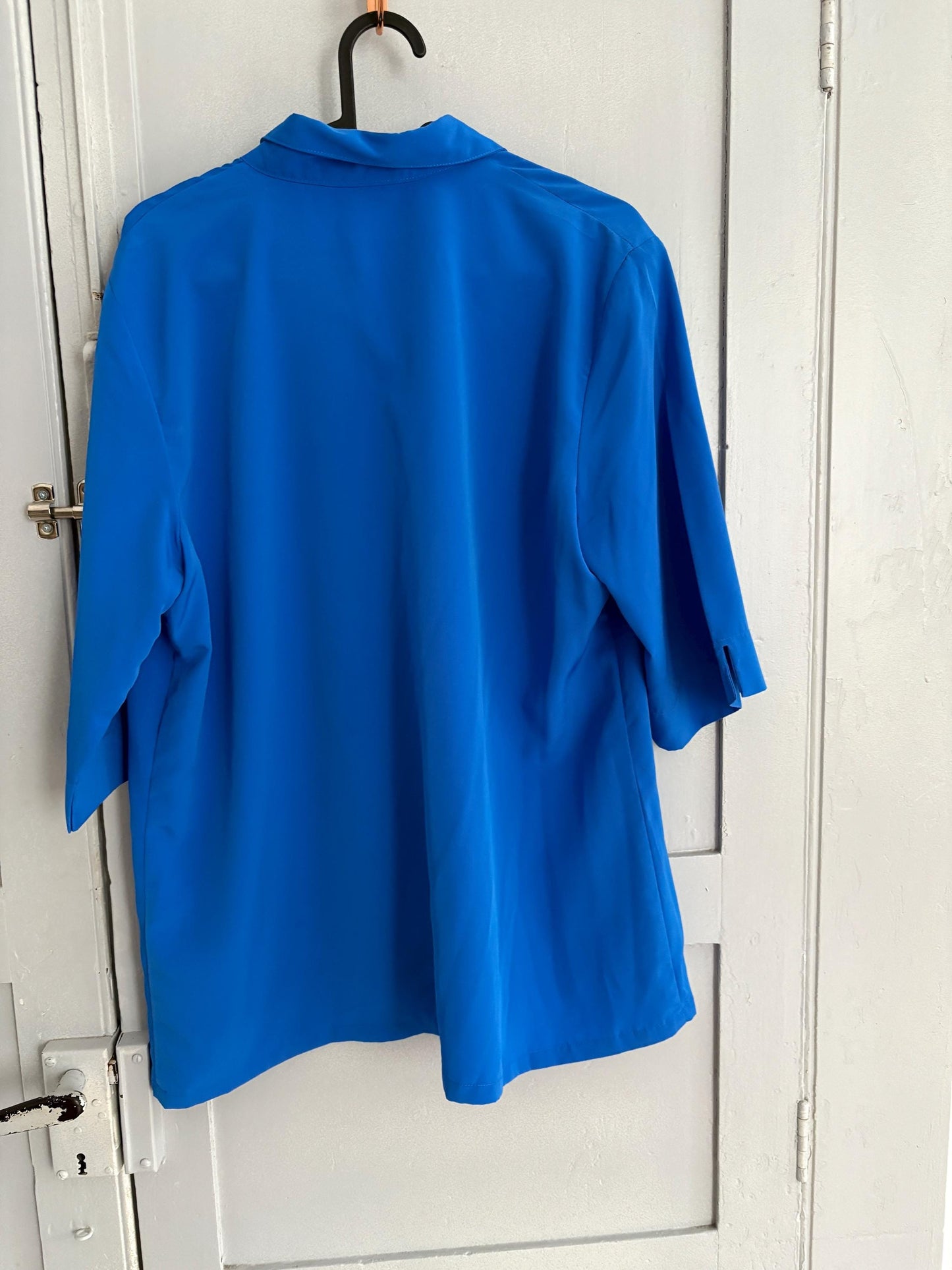 Vintage cobalt Blue summer Blouse, Retro Button-Up shirt, Vibrant pop of colour a la Emily In Paris