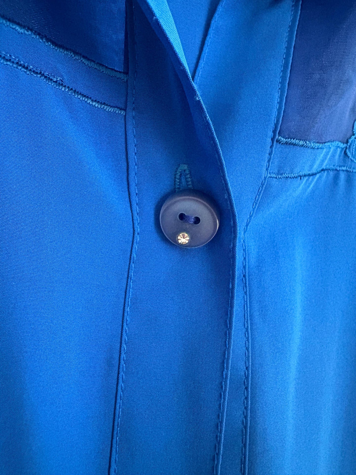 Vintage cobalt Blue summer Blouse, Retro Button-Up shirt, Vibrant pop of colour a la Emily In Paris