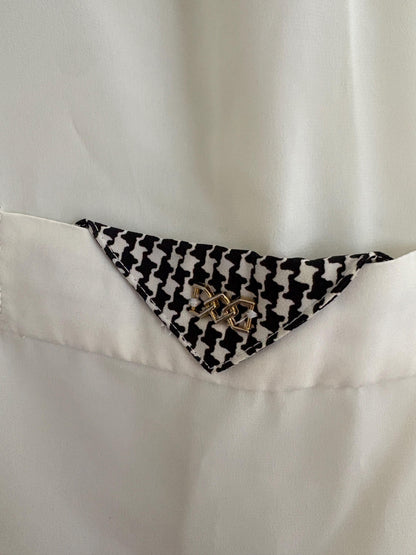 Vintage White Houndstooth Blouse with Gold Buttons