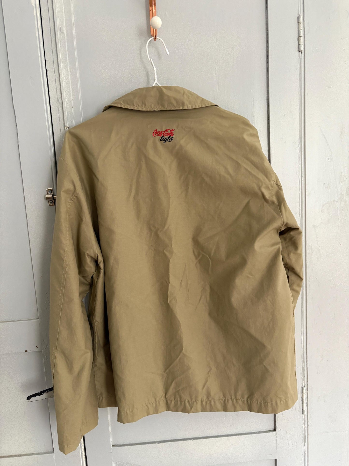 Vintage Coca-Cola Light Windbreaker, 90s Beige Zip-Up Jacket, Retro Lightweight Coat, Spain Exclusive, Size XL, Made in Spain
