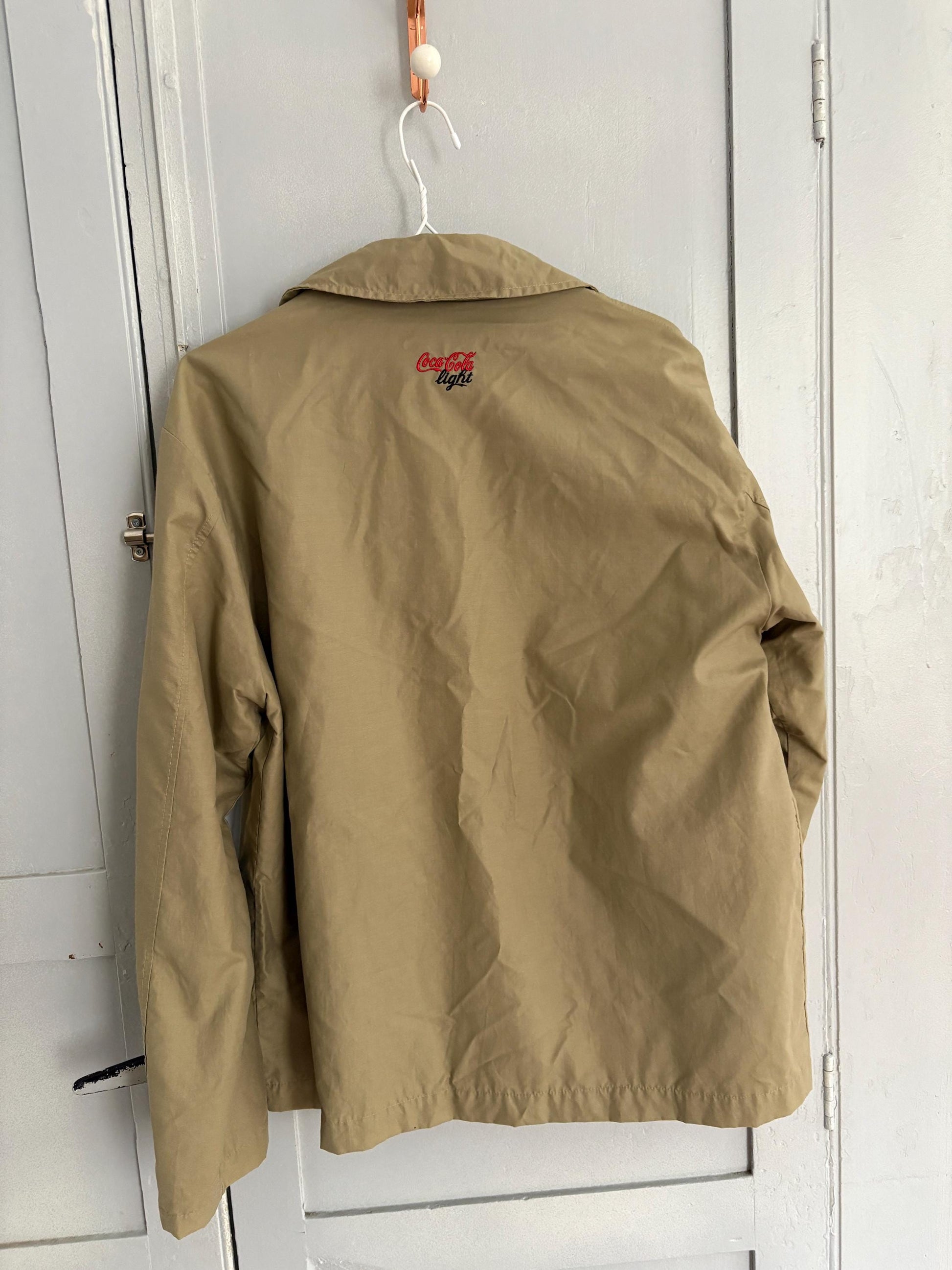 Vintage Coca-Cola Light Windbreaker, 90s Beige Zip-Up Jacket, Retro Lightweight Coat, Spain Exclusive, Size XL, Made in Spain