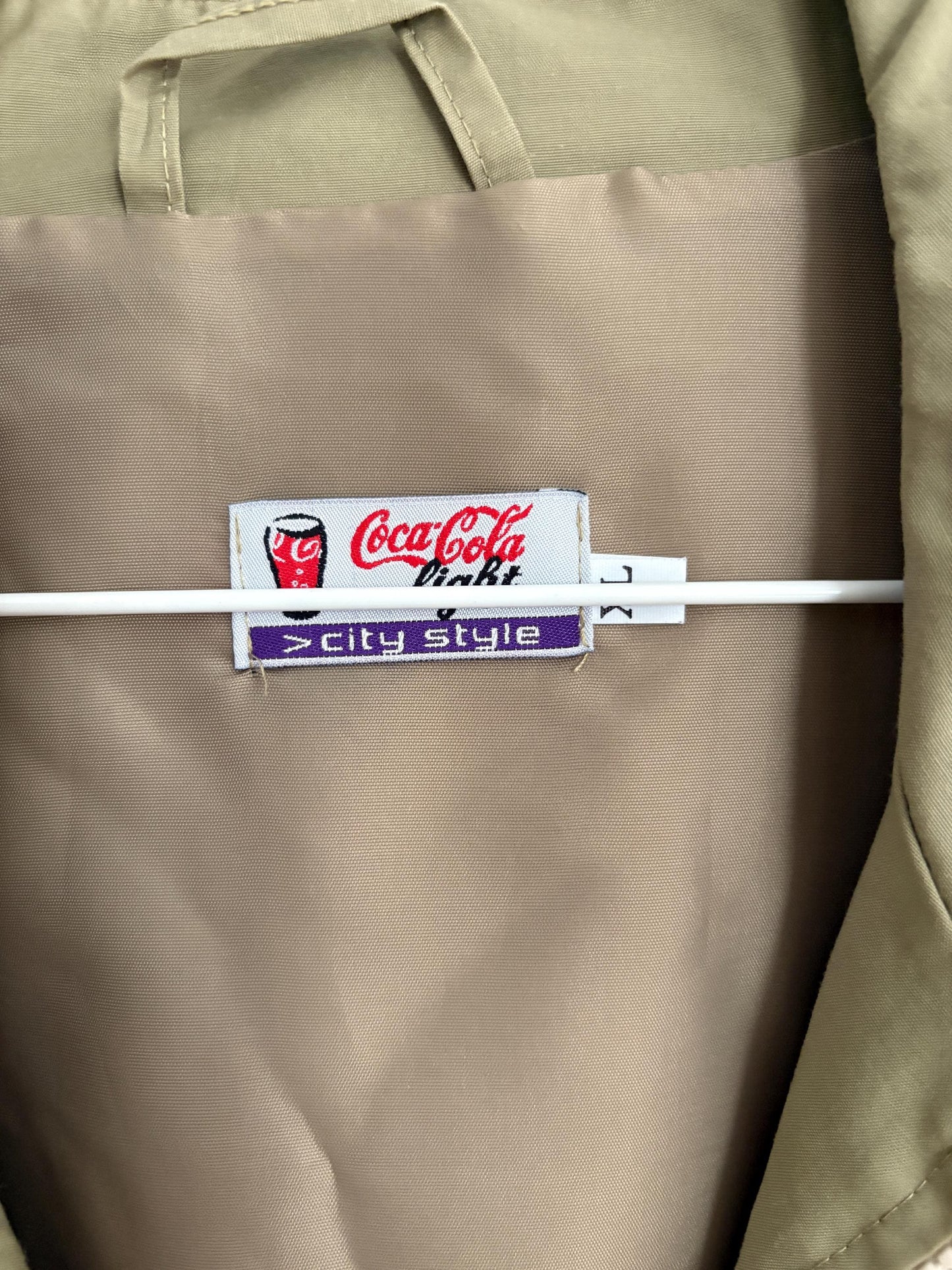 Vintage Coca-Cola Light Windbreaker, 90s Beige Zip-Up Jacket, Retro Lightweight Coat, Spain Exclusive, Size XL, Made in Spain