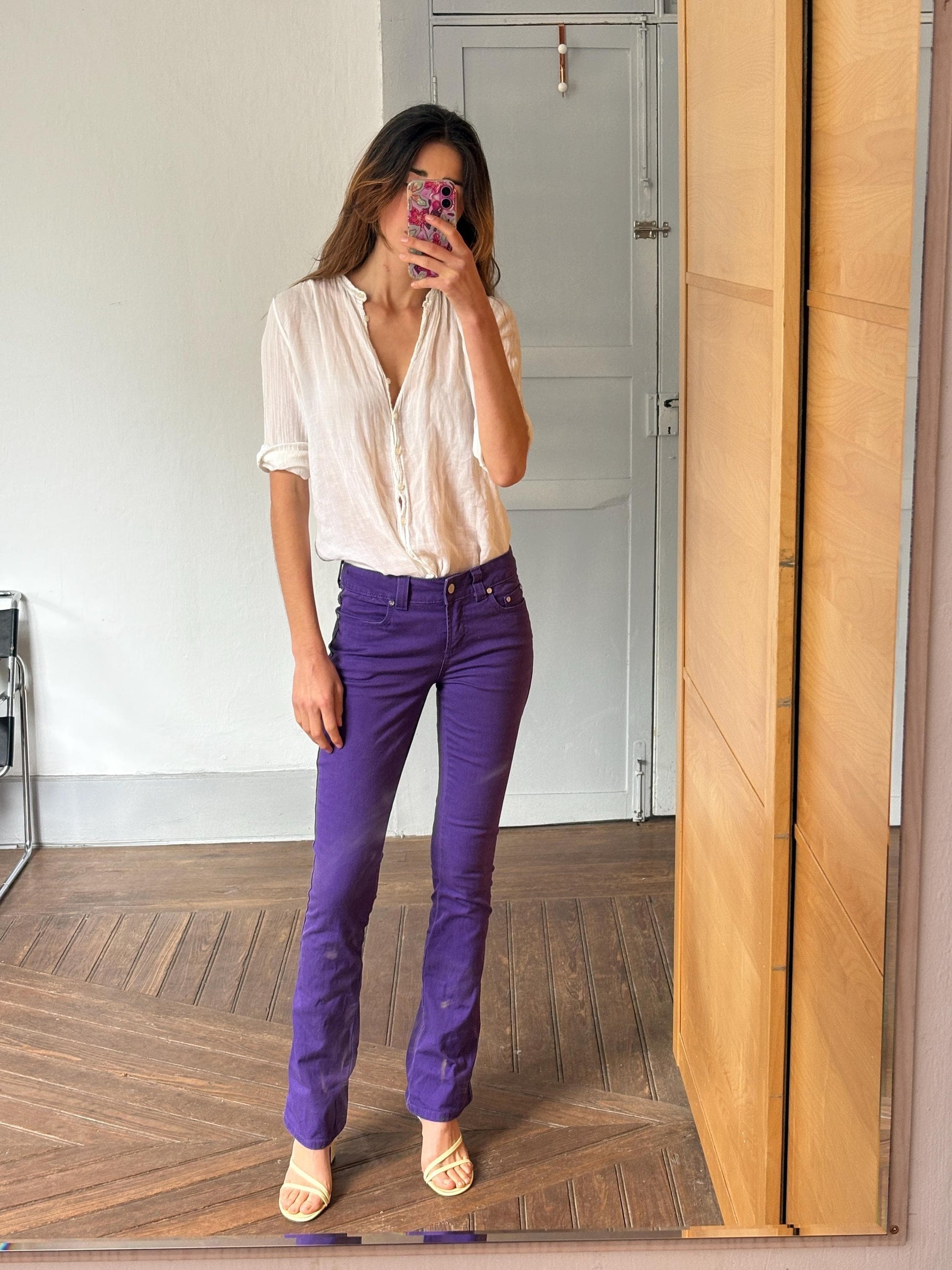 Vintage Pedro del Hierro Sport purple denim pants, Spanish designer jeans, low waist Y2K skinny fit, 90s sexy millennial style, Barbiecore,