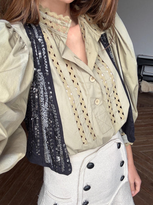 Vintage luxury embellished black gilet, Festive sequin embroidered Vest, Sleeveless Women bolero, Smart Christmas eve waistcoat, Size XS - S