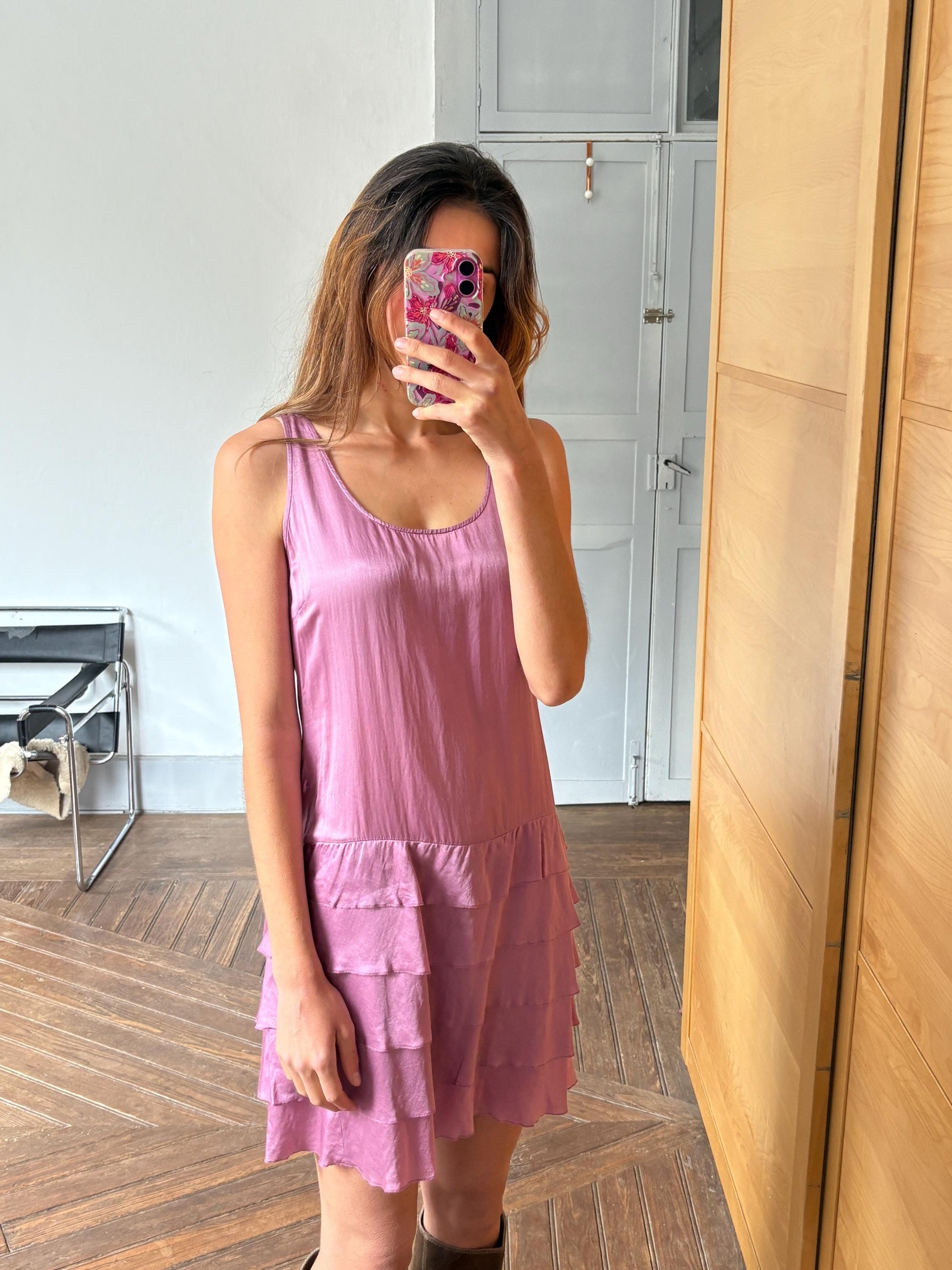 Vintage pink short summer Dress, Basic sleeveless comfortable dress