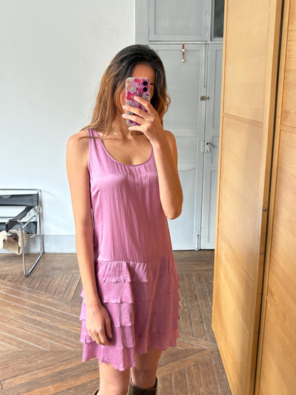 Vintage pink short summer Dress, Basic sleeveless comfortable dress