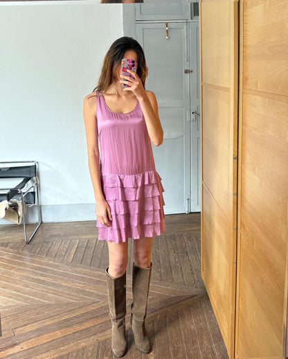 Vintage pink short summer Dress, Basic sleeveless comfortable dress