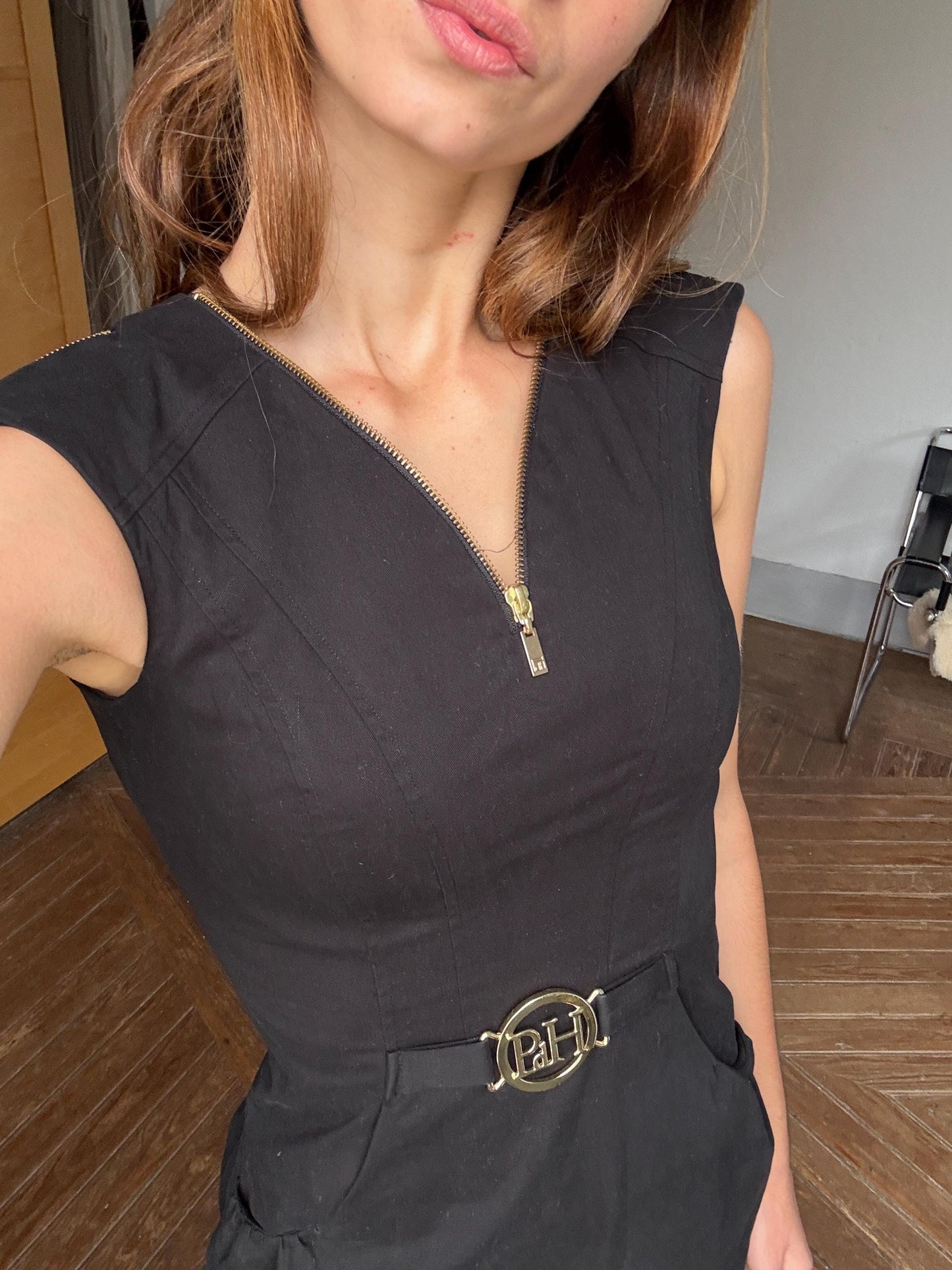 Vintage Pedro del Hierro elegant black mini dress, Sexy feminine curve short black formal dress by Spanish designer label