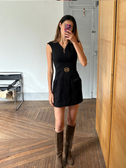 Vintage Pedro del Hierro Black Mini Dress, Cotton Summer Dress