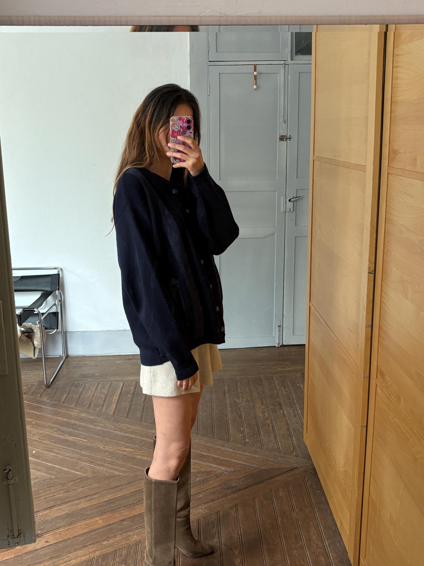 Navy blue vintage Men cardigan, Classic Dark Academia aesthetic jumper, Grandpa fashion winter knit wear