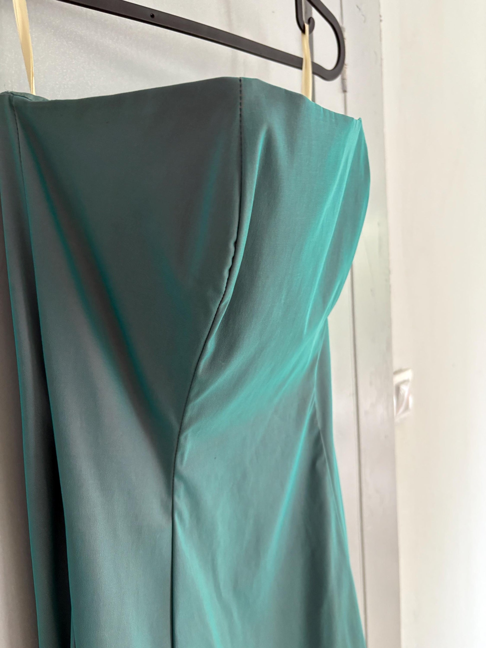 Vintage Strapless Blue Formal Dress, Shiny Wedding Guest Dress, Elegant Corset Bodice Gown, Long Evening Dress, Size 12